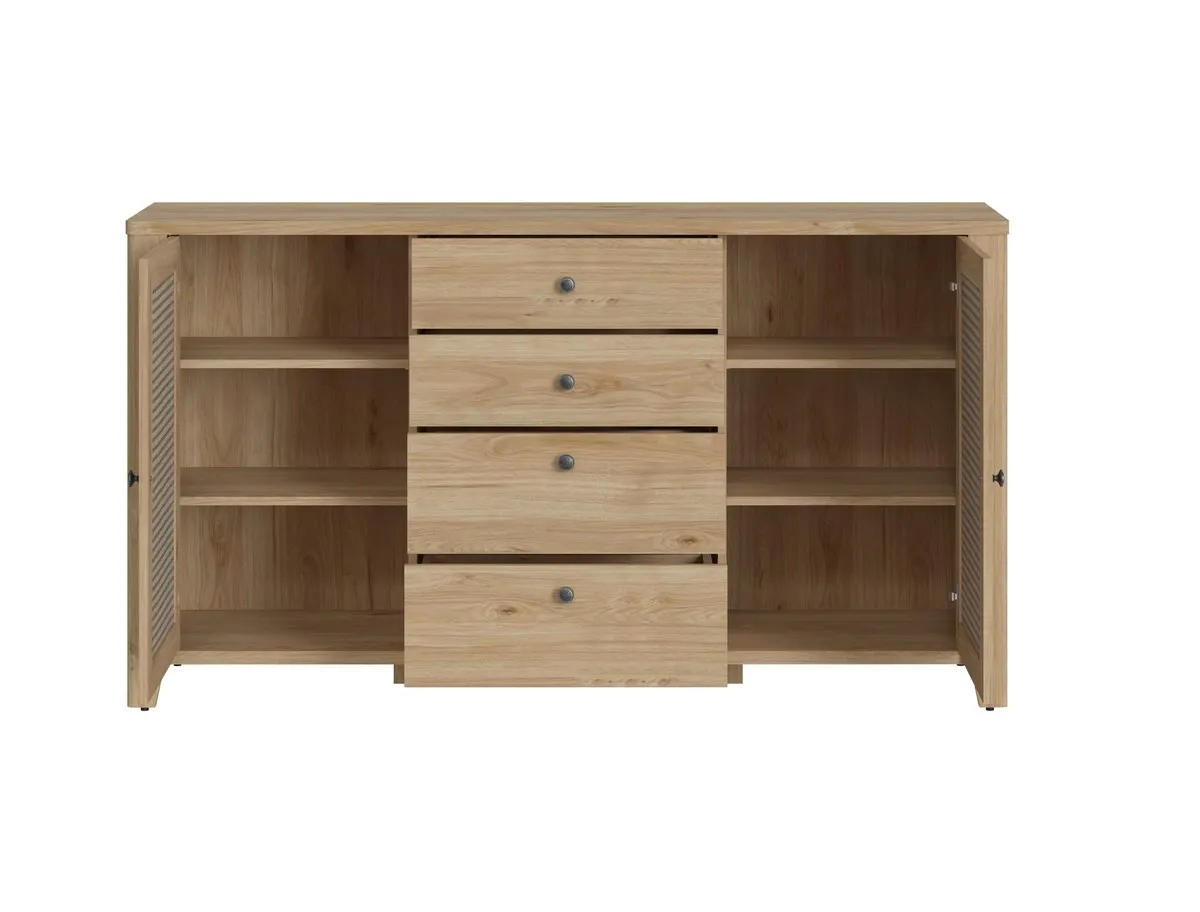 Komoda 2-drzwiowa z szufladami CESTINO 164 cm rattan/dębowy laminat - 6000000010974