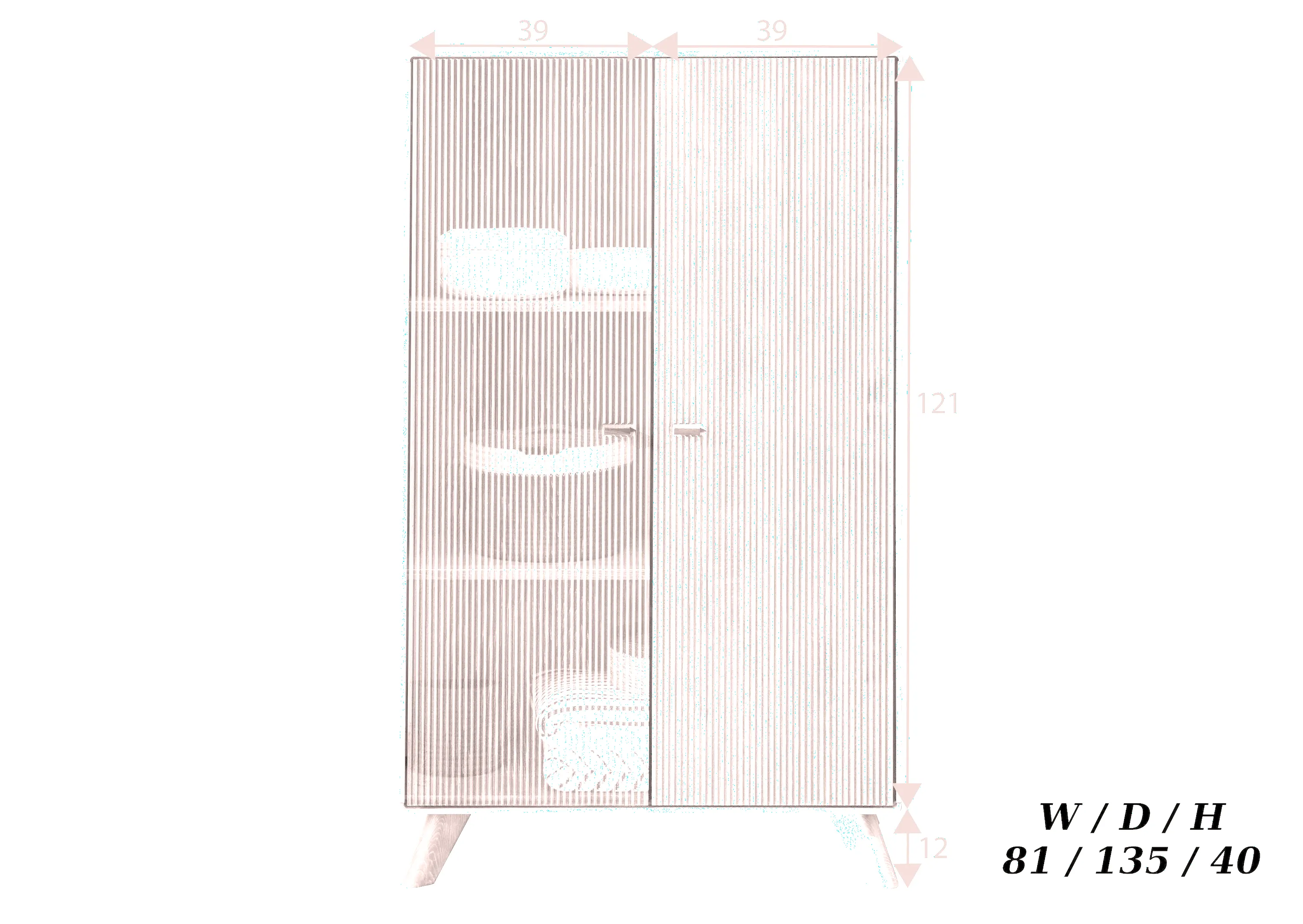 Kredens – komoda drewniana wysoka ryflowana BLISS 81x135x40 cm - GK_103624030102