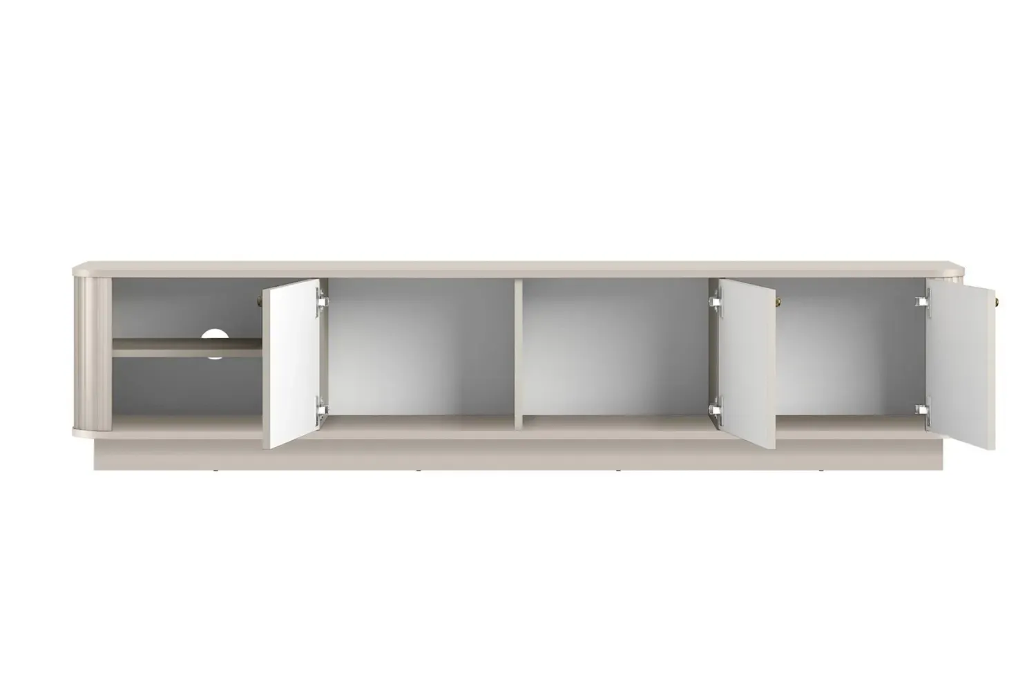 Szafka RTV 3-drzwiowa VESPER ryflowany front - cashmere złote uchwyty cokół - B_169445