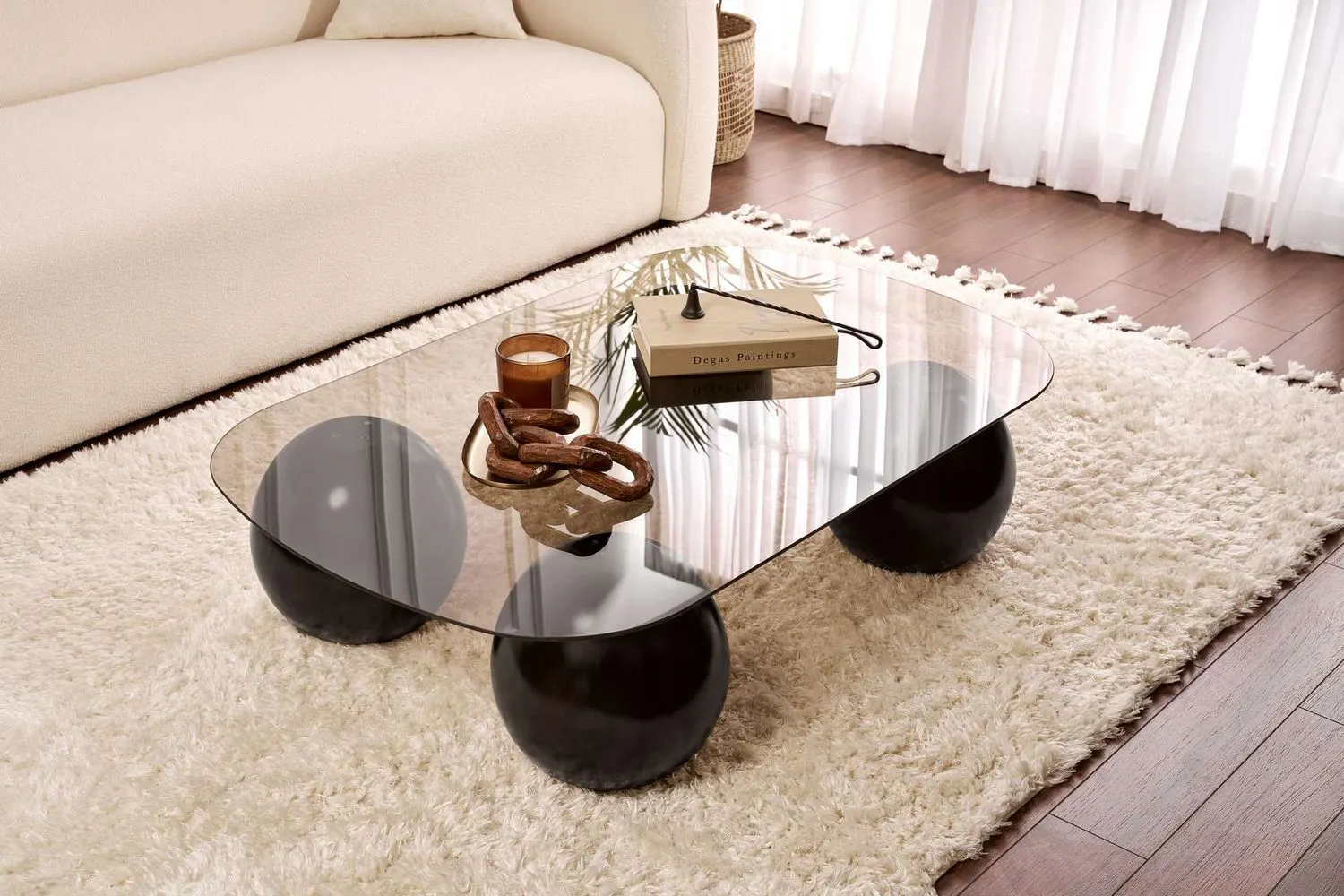 Stolik kawowy EVARA 75x118 nogi kule czarne blat brązowy - ASI_857NRD1123