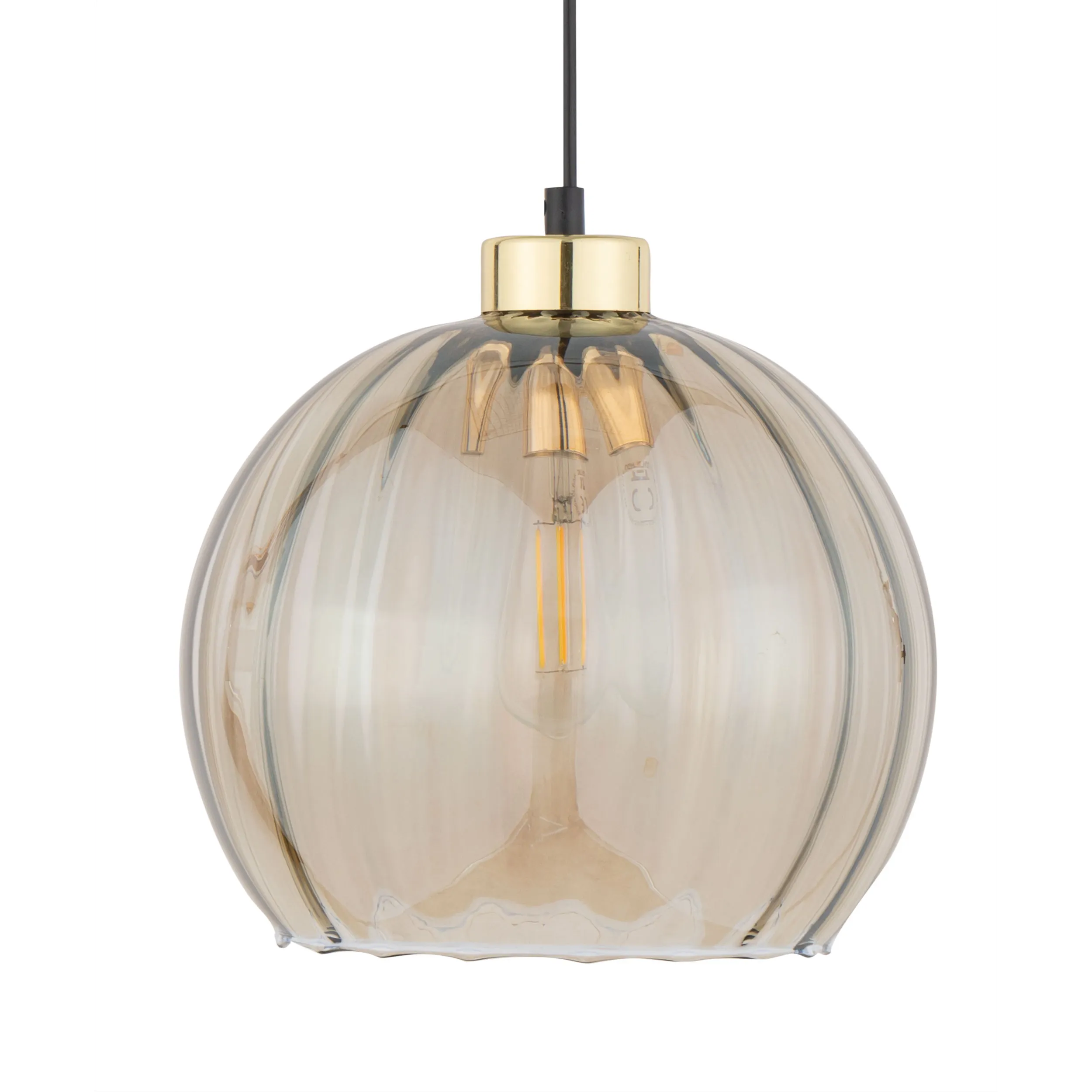 Lampa wisząca DEVI czarna ze złotym elementem bursztynowym okrągłym kryształowym kloszem 170x25cm - TK_4636