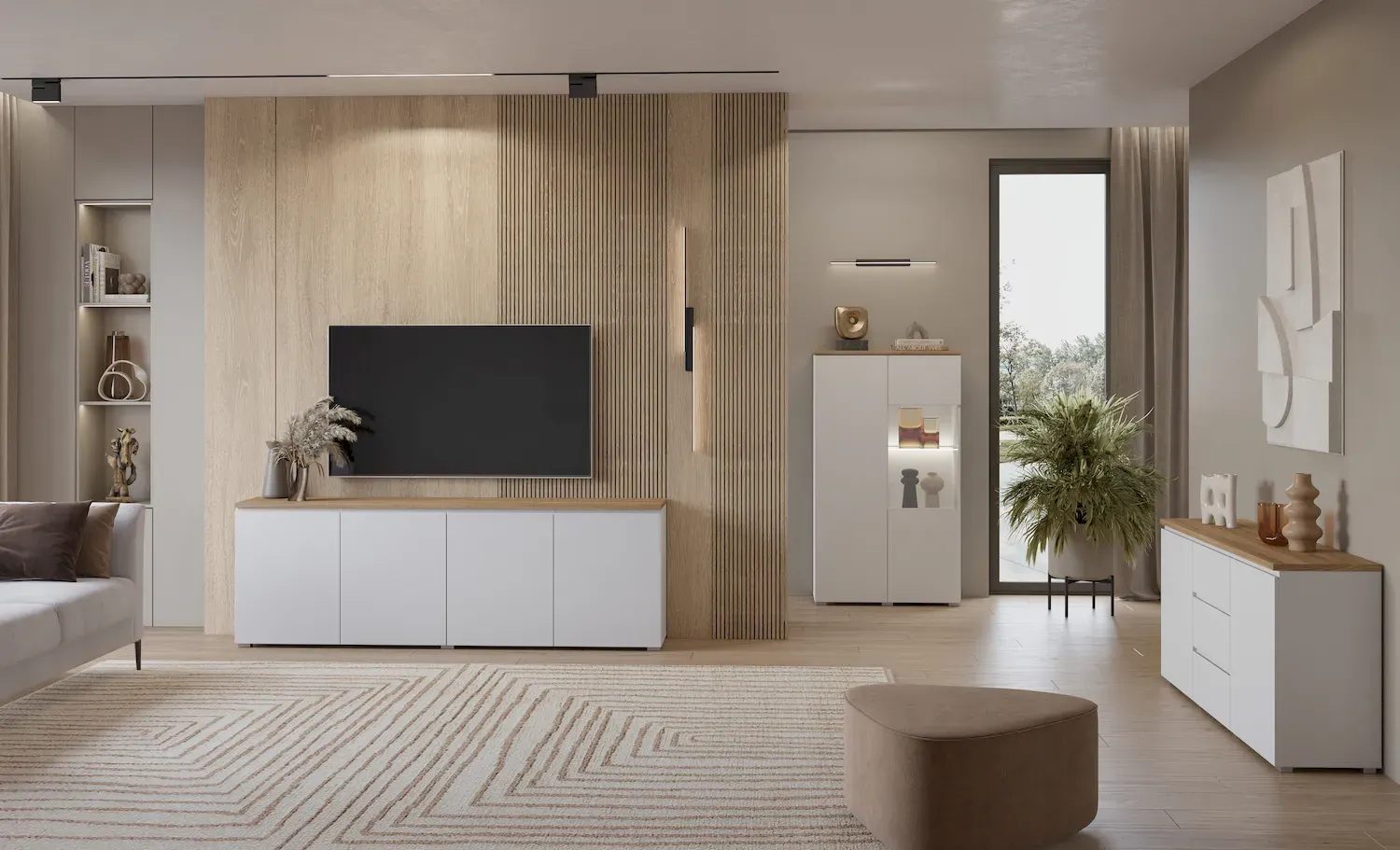 Komoda 2-drzwiowa z 3 szufladami MODO 150cm biały dąb mauvella - 247VOJ26