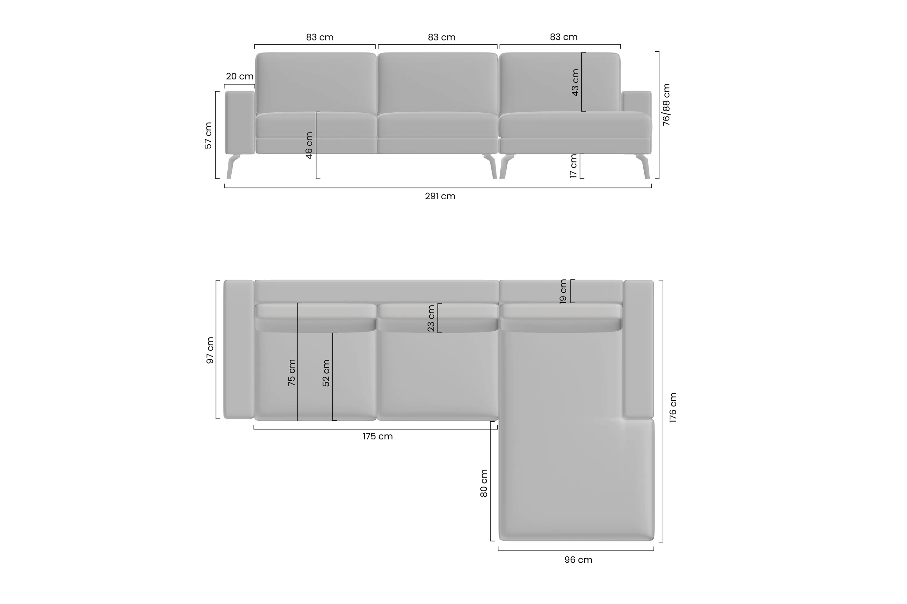 Narożnik rozkładany prawostronny ELENTIO MINI (Gemma 85) 290x180 cm z dwoma pojemnikami szary - B_152516