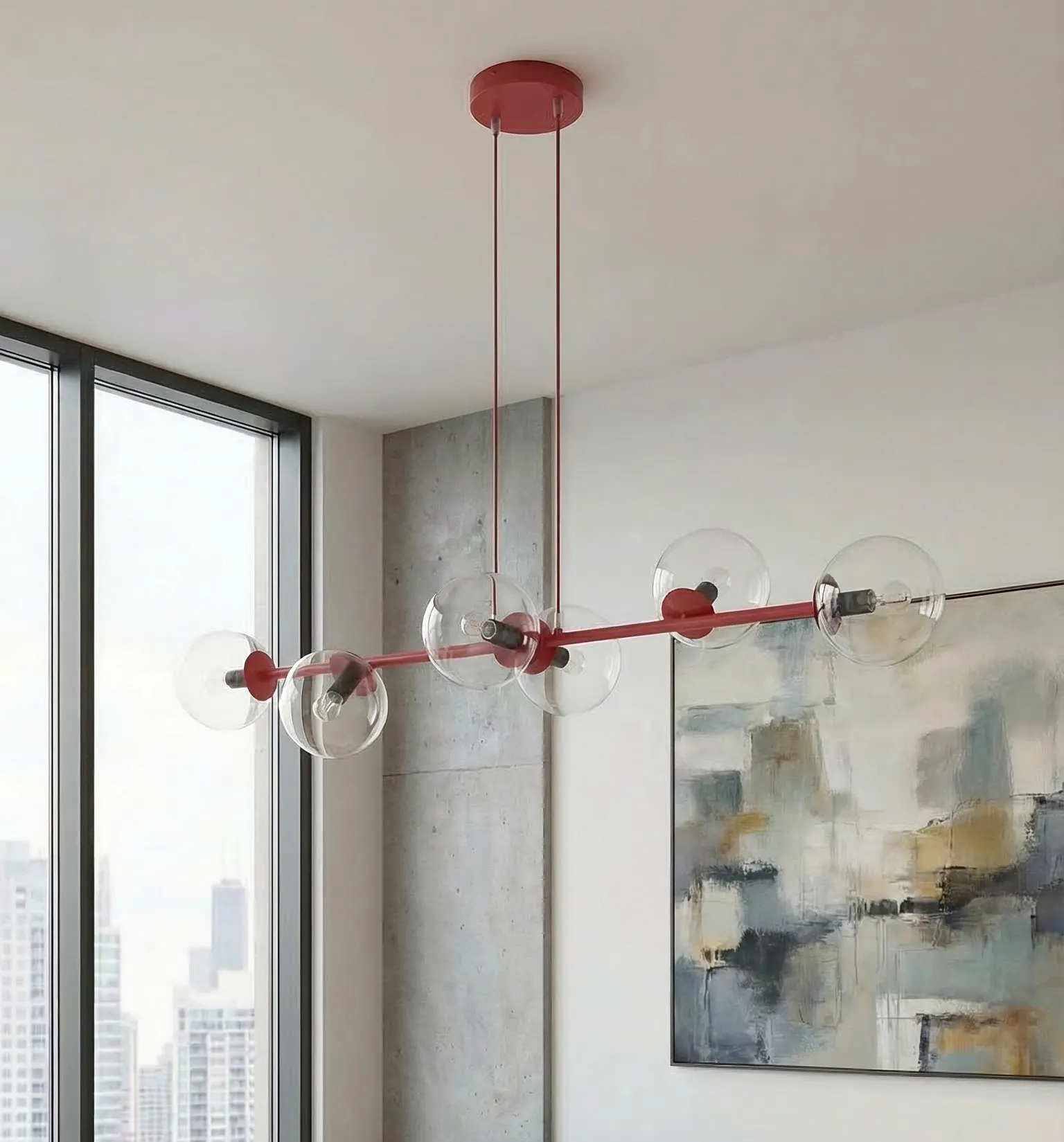 lampa wisząca, kinkiet sufitowy, szkło, czerwień, metalowy trzonek