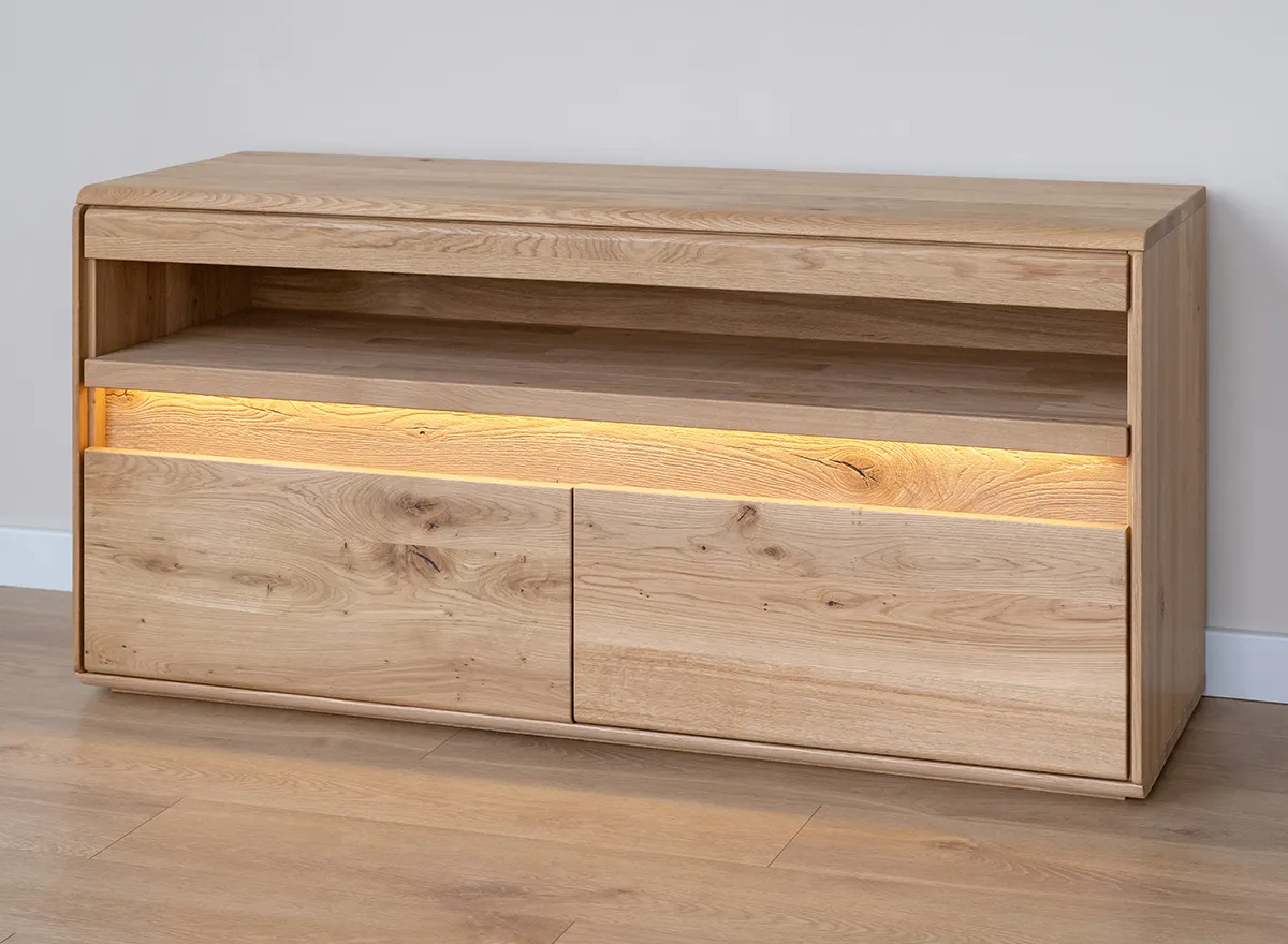 Szafka RTV drewniana DIVISIONE oświetlenie led 123 cm dąb olejowany - ZIDIV08