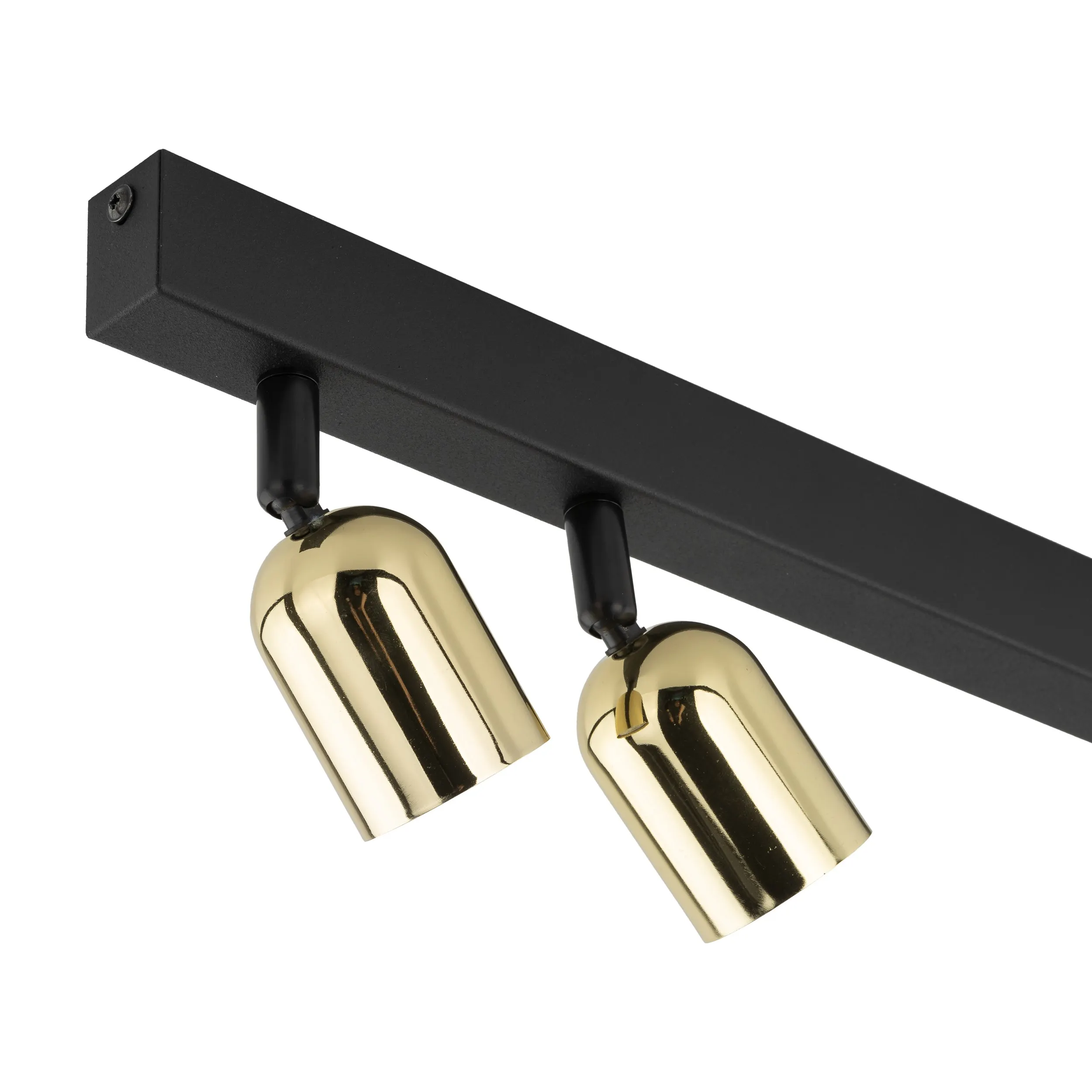 Lampa sufitowa TOP czarna ze złotymi reflektorami regulowanymi na metalowej listwie niesymetryczna 64x18x16cm - TK_6315