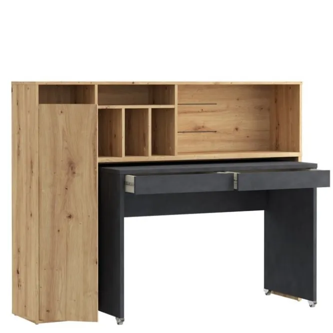 Biurko TRYNIDAD z regałem - dąb artisan, beton - EGRB331L-C982A