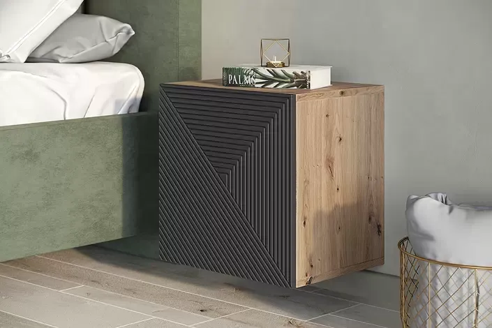 Szafka wisząca ASHA 40 1D - szara - dąb artisan - ryflowany front — zdjęcie 5