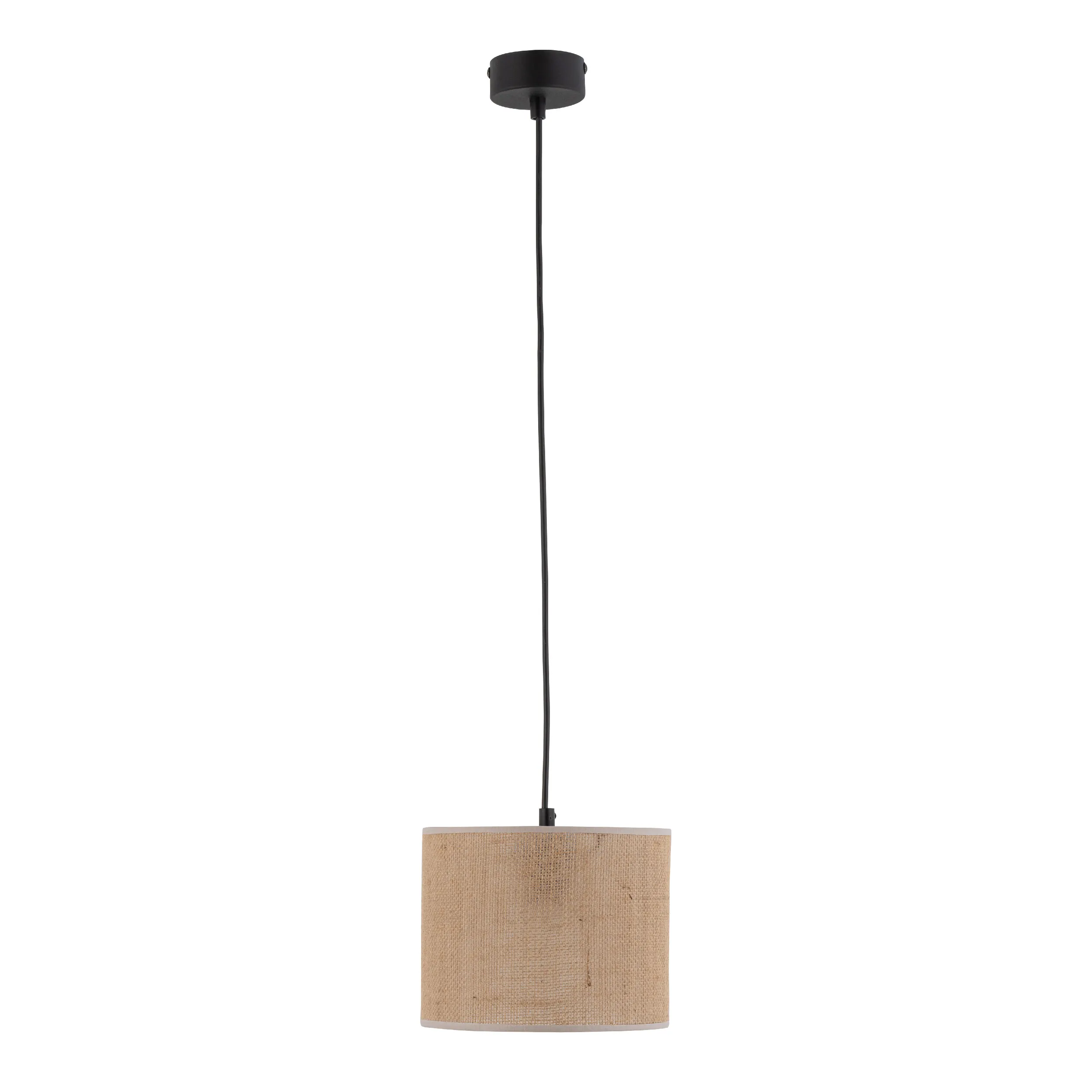 Lampa wisząca JUTA czarna z brązowym okrągłym kloszem z tkaniny 165x30cm