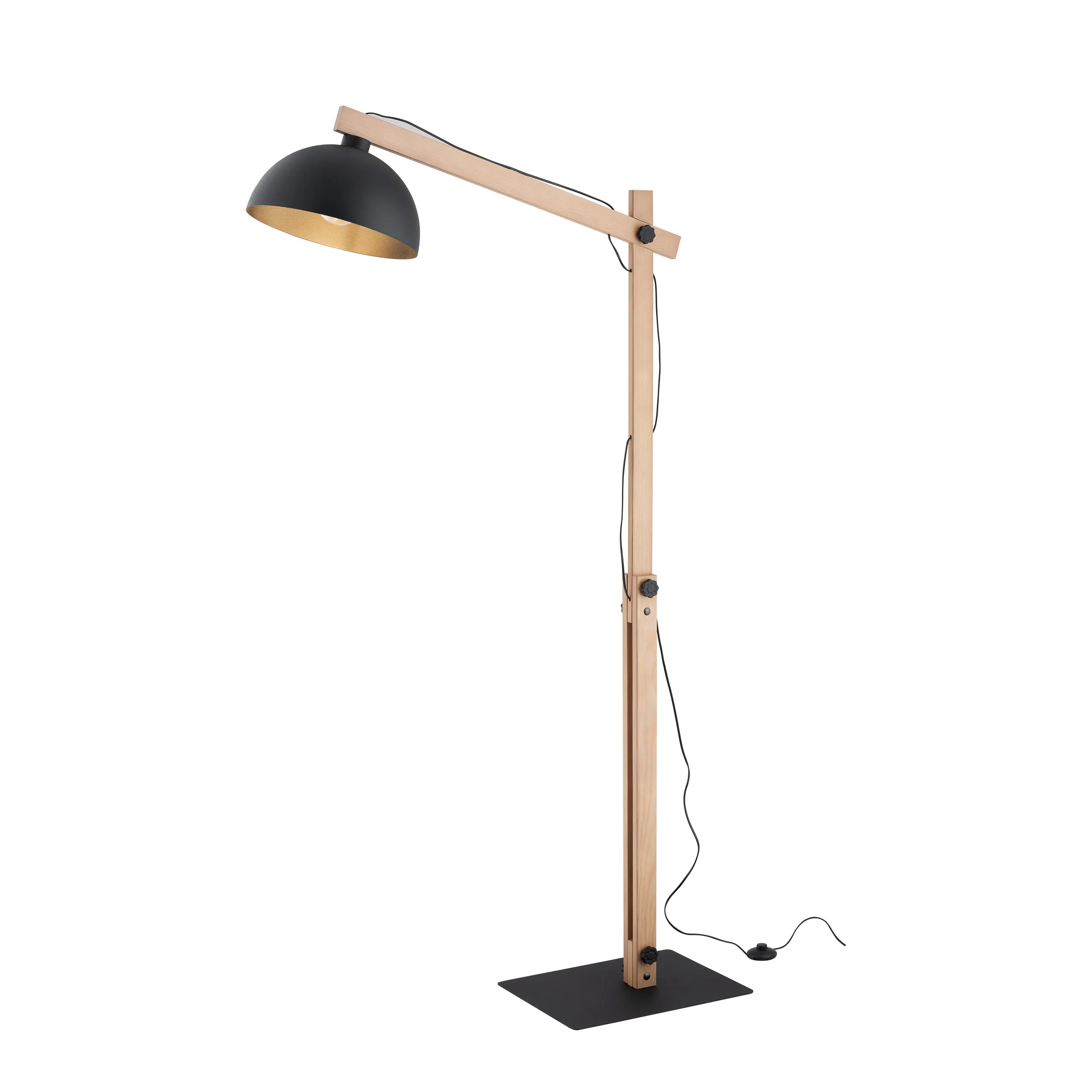 Lampa podłogowa OSLO czarna jasne sosnowe drewniane ramiona 180x80x35cm - TK_5582