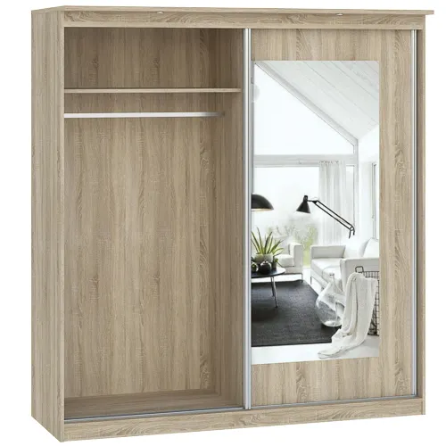 Szafa 2-drzwiowa z 2 lustrami MORTY 180cm drzwi przesuwne dąb sonoma - INT_5001990DOS1
