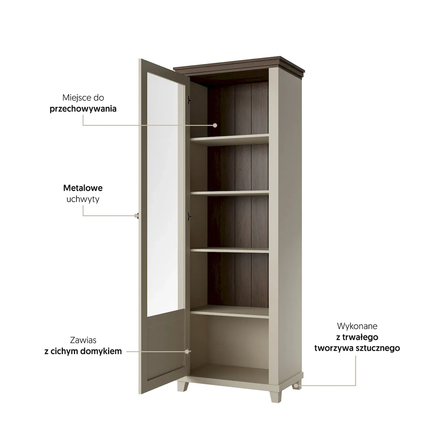 Witryna 1-drzwiowa EVORA WM lewa beż jasny dąb dunin - 24D1JU05