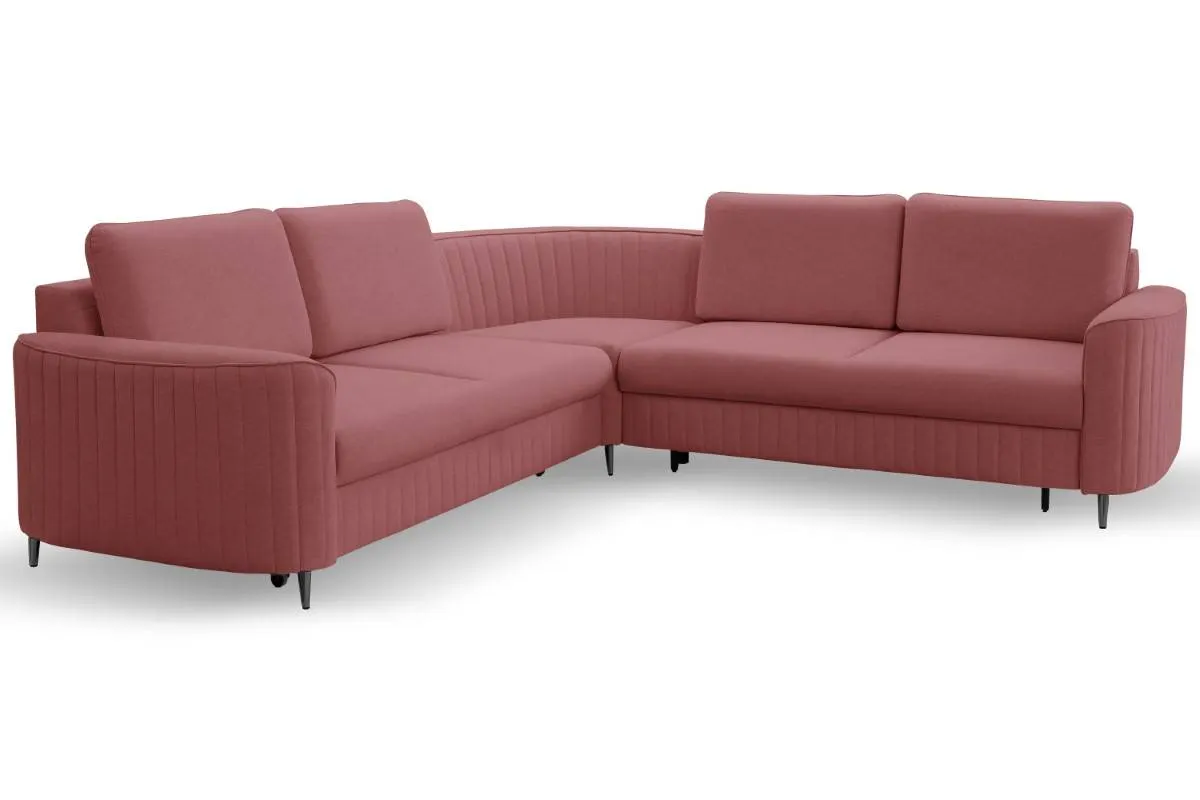 Narożnik rozkładany z pojemnikiem LAREN CASTEL 251 cm prawy bordowy czarne nóżki Kanapa, Meble