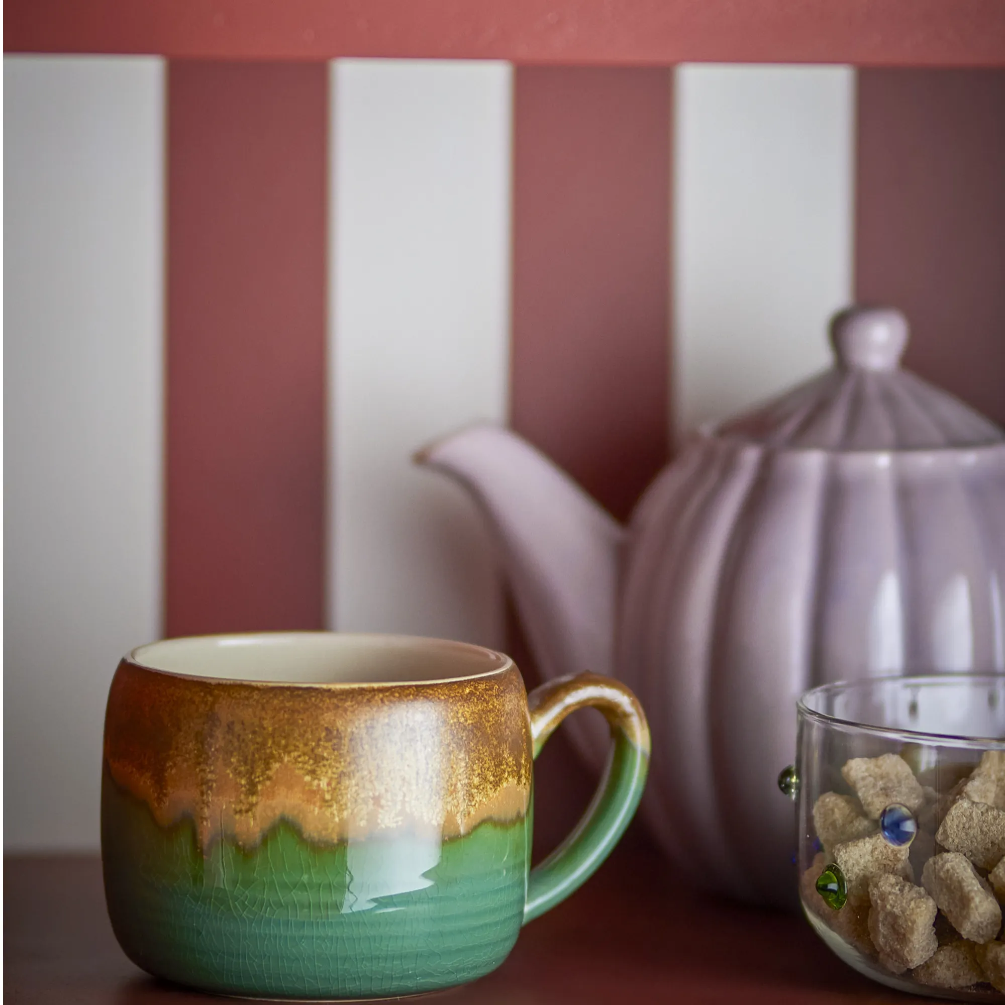 image kubek, ceramika, zielono-brązowy, glazurowany, kuchenna zastawa