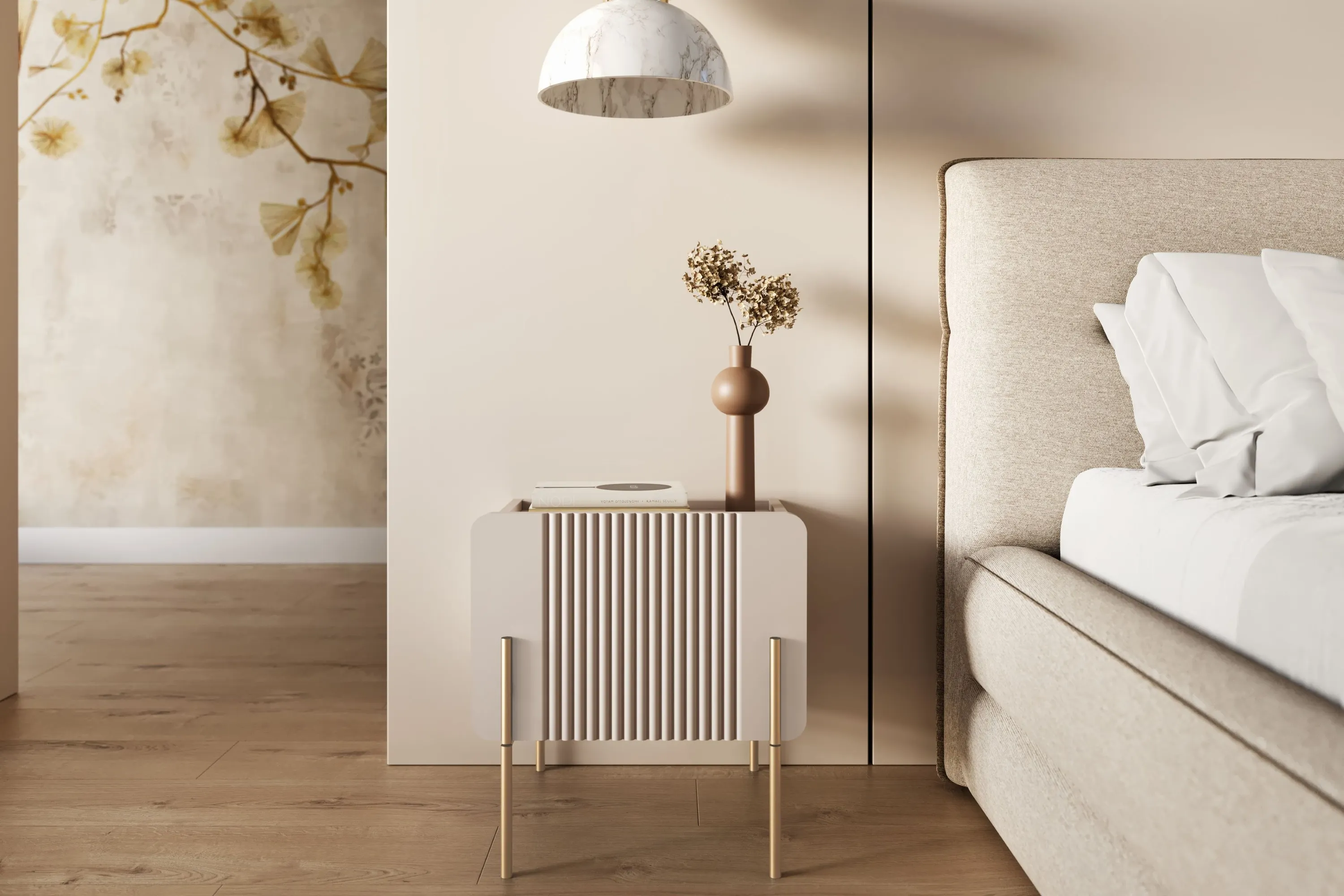 Szafka nocna z 1 szufladą MALMI 45cm - kaszmirowa - złoty nogi - B_167003