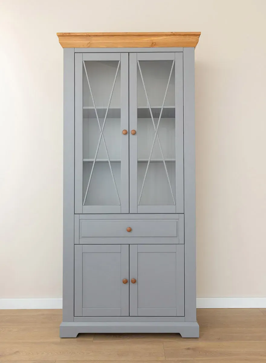 Witryna drewniana 4-drzwiowa z szufladą MARONE ELITE popielaty - PLMEL02/S