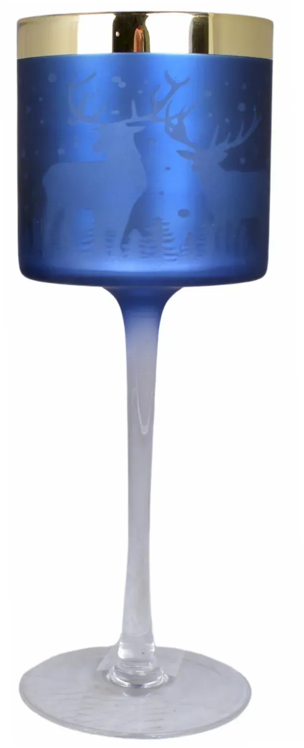Kielich szklany Z RENIFERAMI niski niebieski