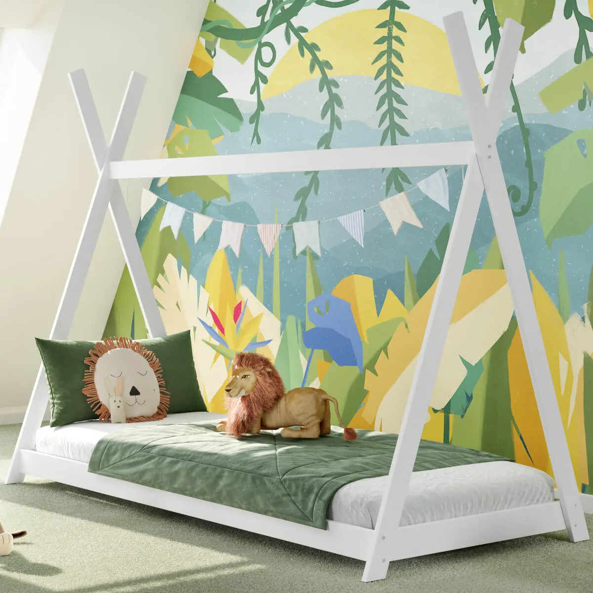 Łóżko drewniane tipi TENT 90x200 bukowe białe - LTENTBIA90