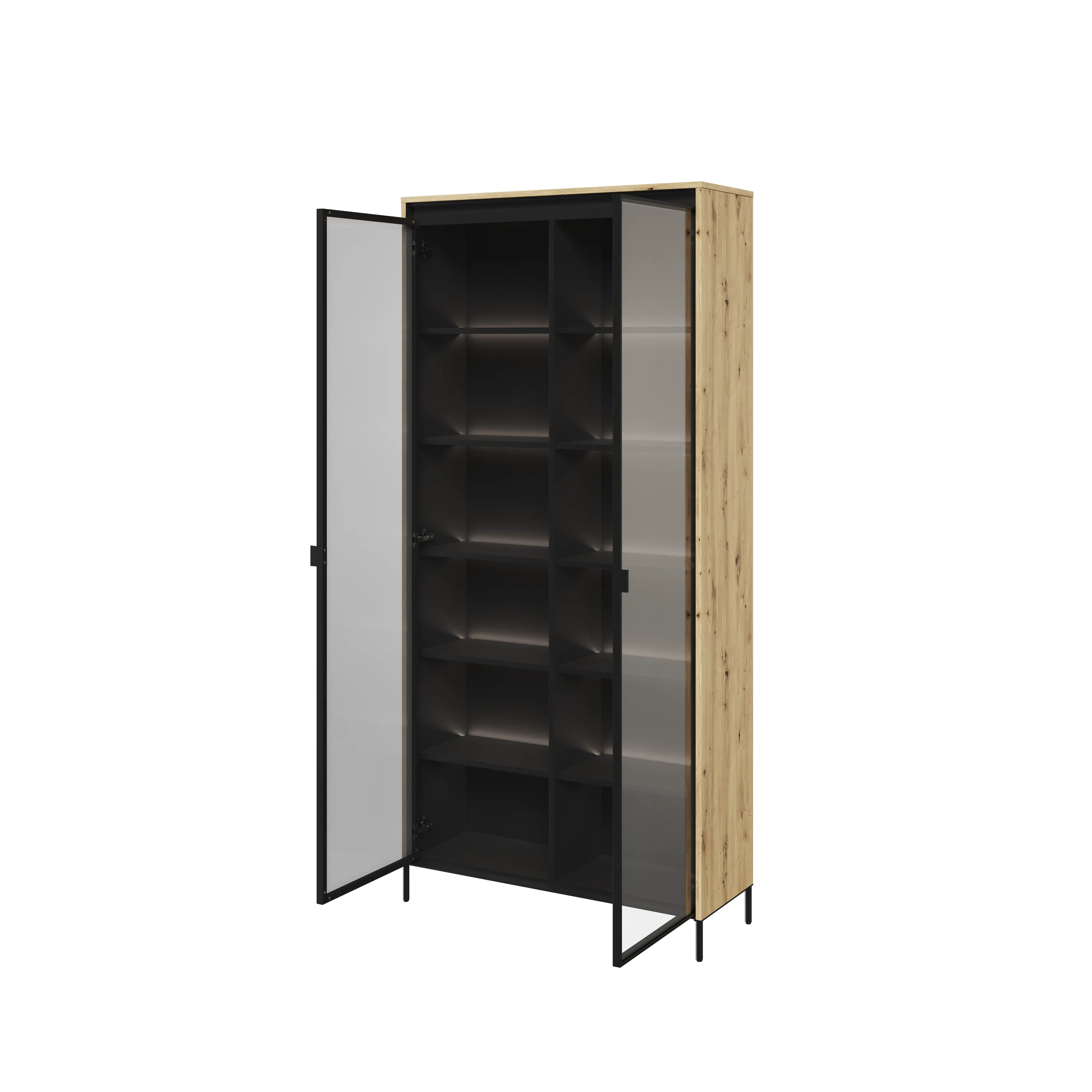 Wysoka witryna z oświetleniem TREND TR-07 2D dąb artisan/czarny - TR7DAC-V2