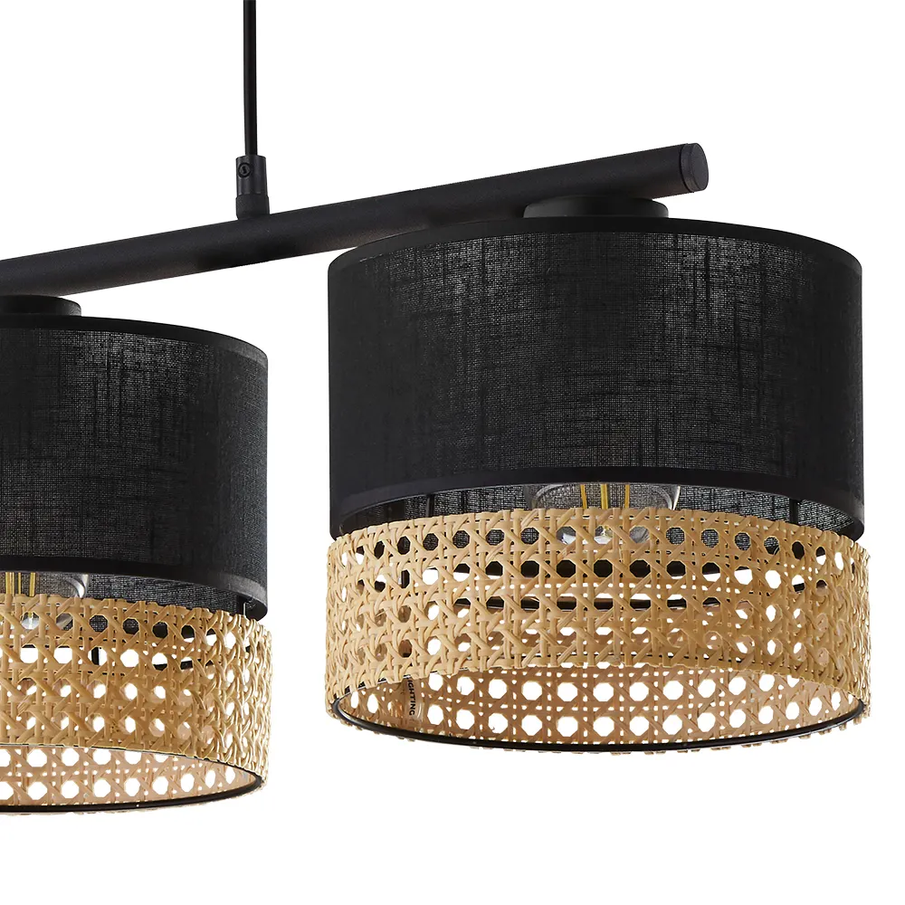 Lampa wisząca PAGLIA czarna z brązowymi elementami z plecionki 80x70x20cm - TK_6456