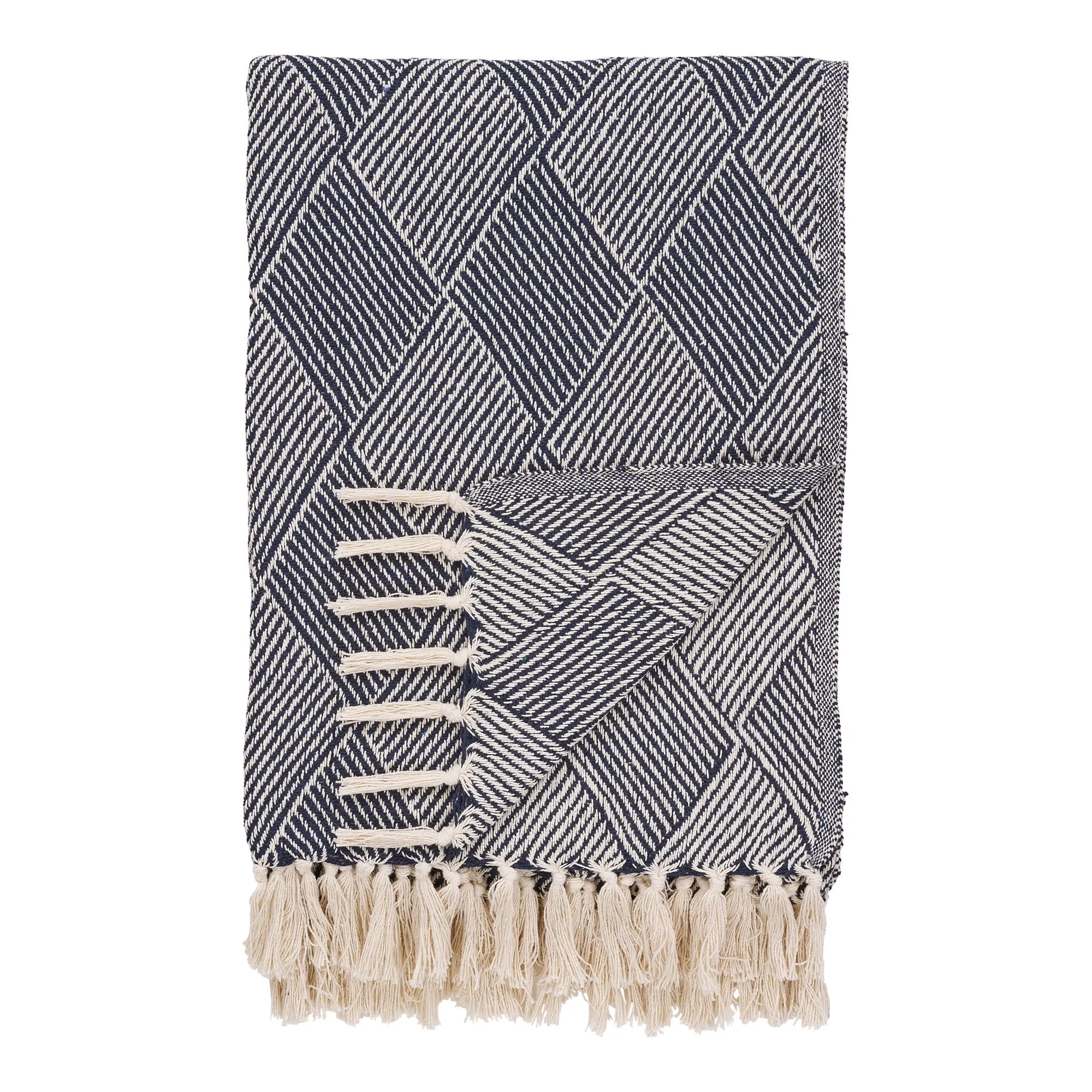 Koc z frędzlami IZMIR 130x180 cm niebieskI Wystrój domu, Dywan, Tkane