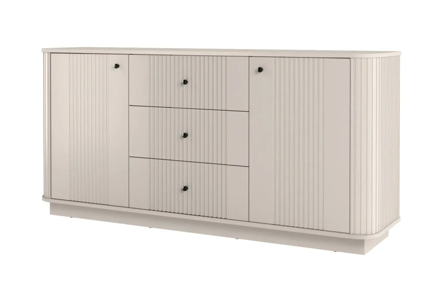 Komoda 2-drzwiowa z 3 szufladami VESPER 160 ryflowany front - cashmere czarne uchwyty cokół