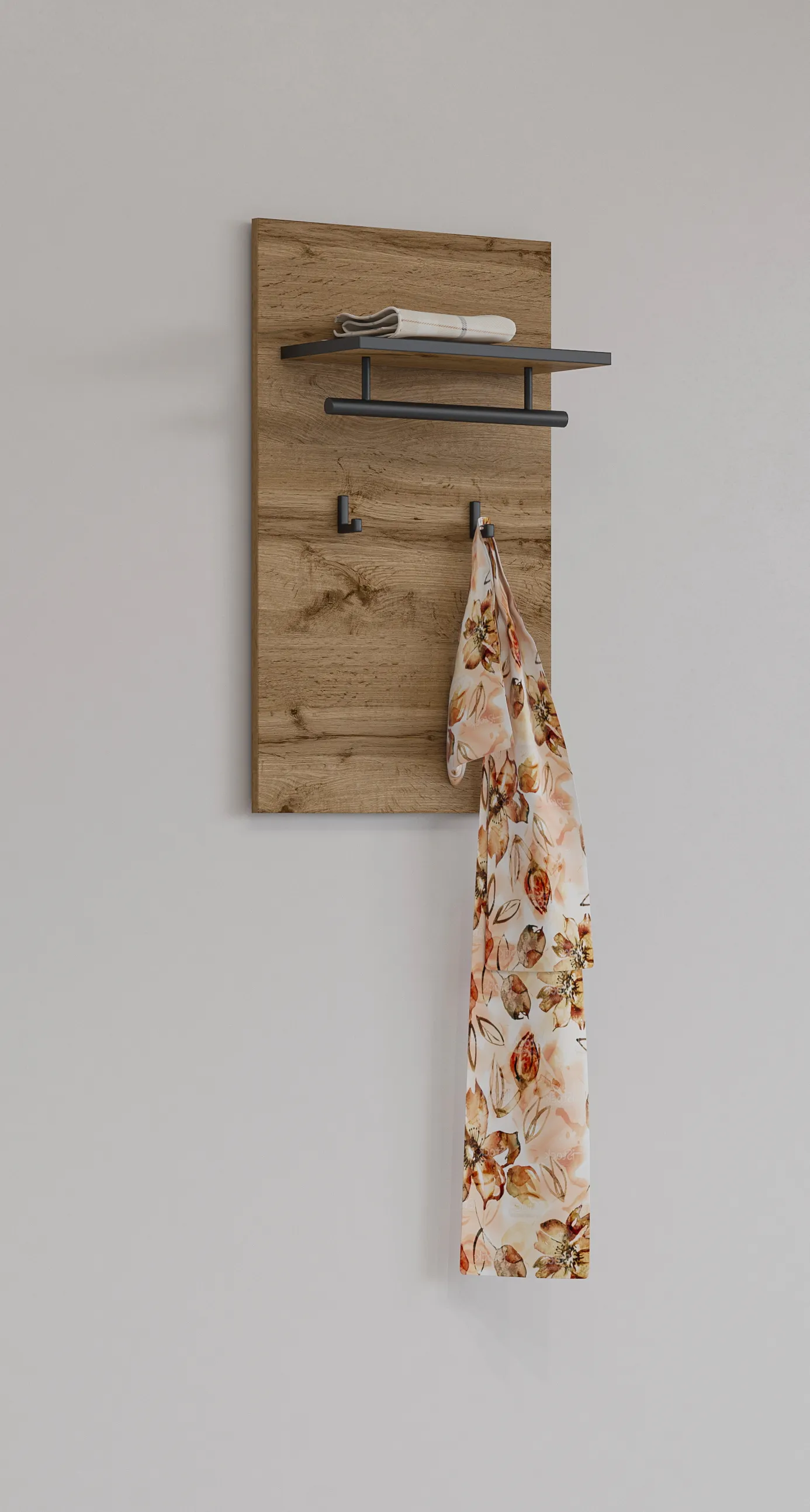 Panel z haczykami, półką i drążkiem CROSS 40x70 dąb wotan - 24N6MY03