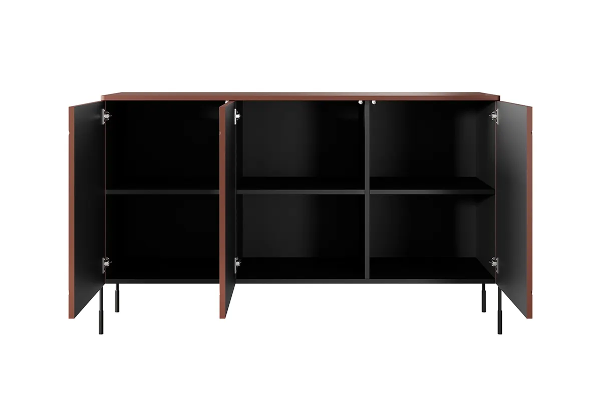 Komoda 3-drzwiowa SONATIA 150 - czerwona ceglana - czarne nogi - B_149010