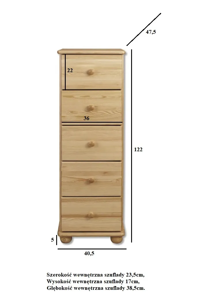 KD116 komoda S40 W122 G47 sosna grey DREWMAX - 00741