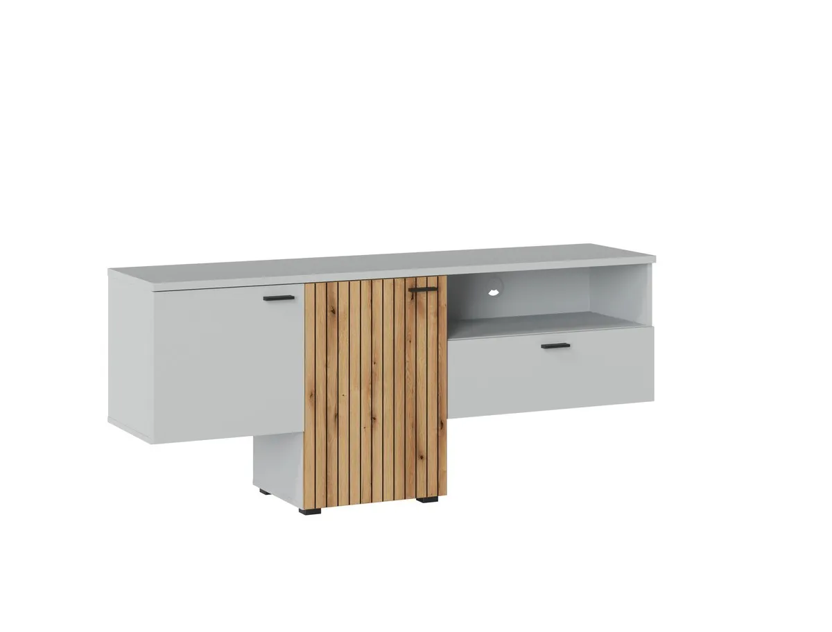 Szafka RTV 2-drzwiowa z 1 szufladą ALVERNO ALVF01 Szary, Dąb Coast Evoke, Nadruk