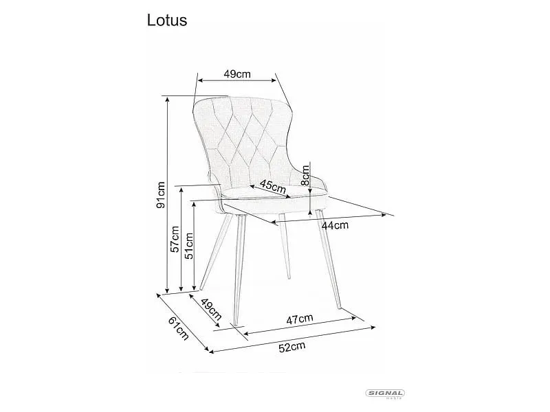 Krzesło tapicerowane LOTUS VELVET pikowane szare Signal — zdjęcie 9