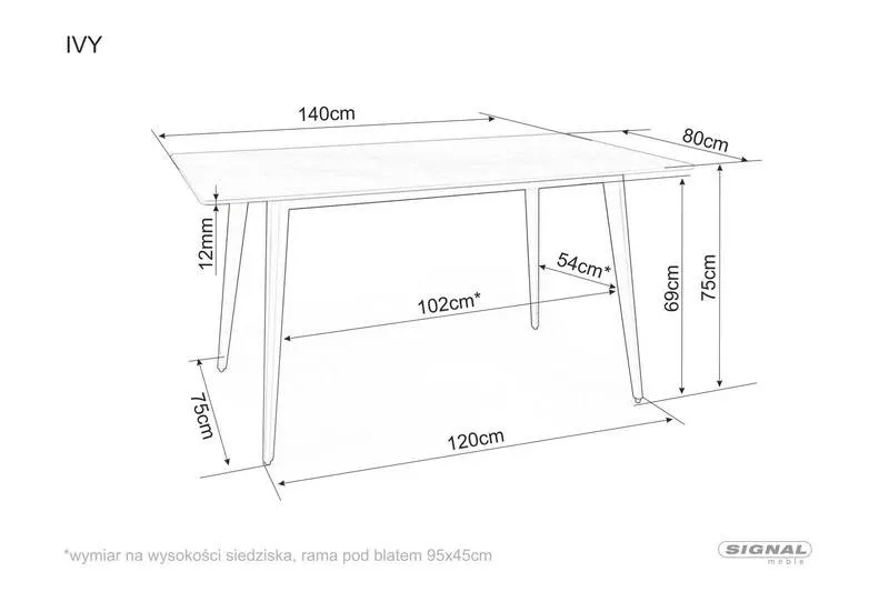 Stół loftowy IVY Szary/Czarny 80x140 Signal - IVYSZC140