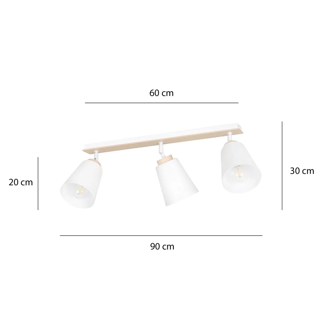 lampa sufitowa, trzy reflektory, metalowy/metal, kinkiet sufitowy, biały kolor