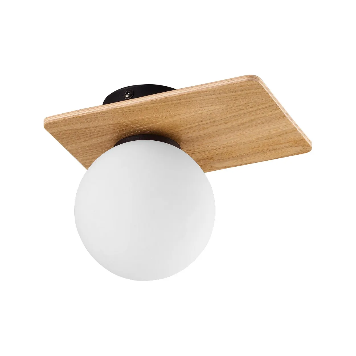 Lampa sufitowa BIANCA czarna z jasnym drewnianym elementem okrągłym białym szklanym kloszem 20x15x14cm