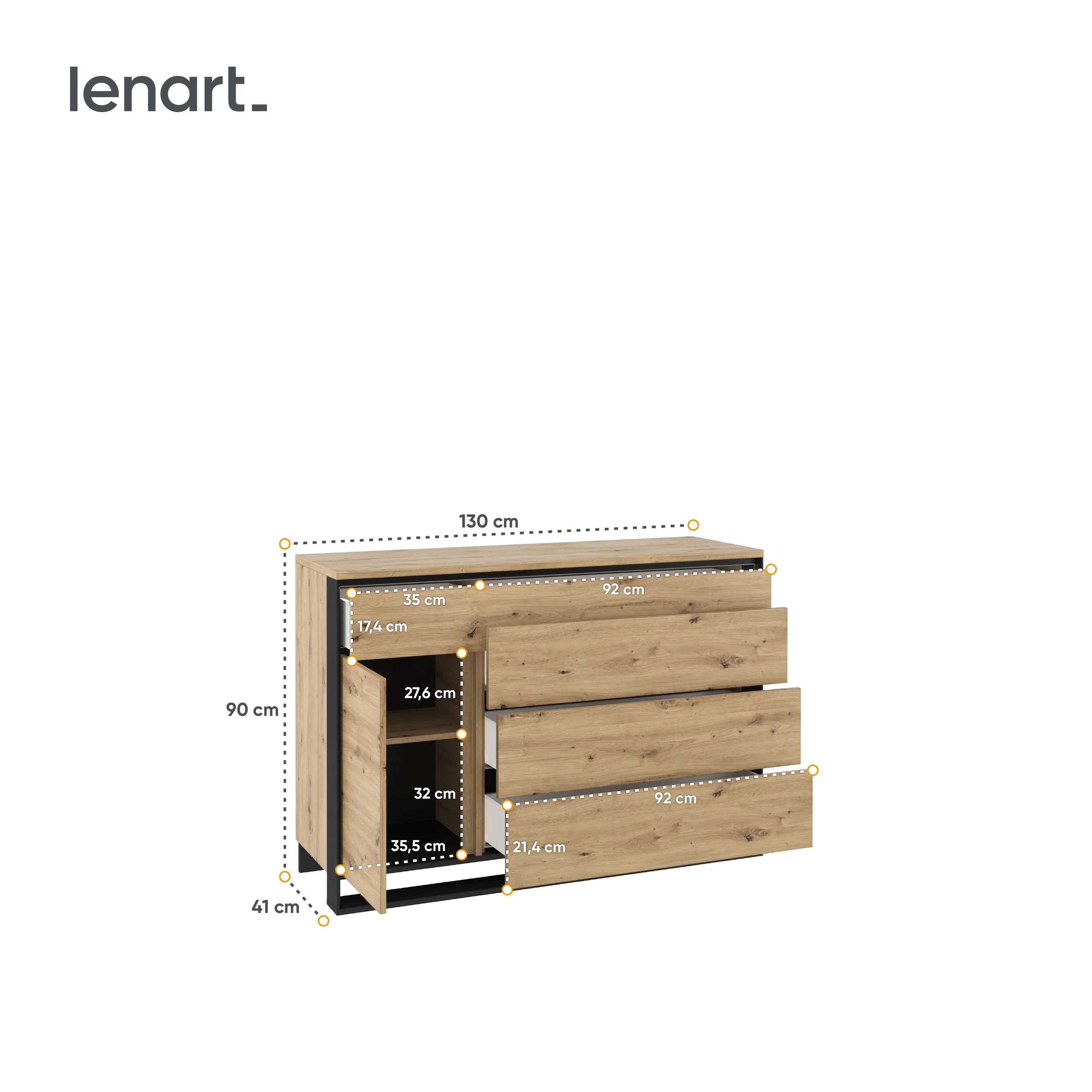Komoda z szufladami LED Quant QA-08 dąb artisan/czarna - QA8DAC