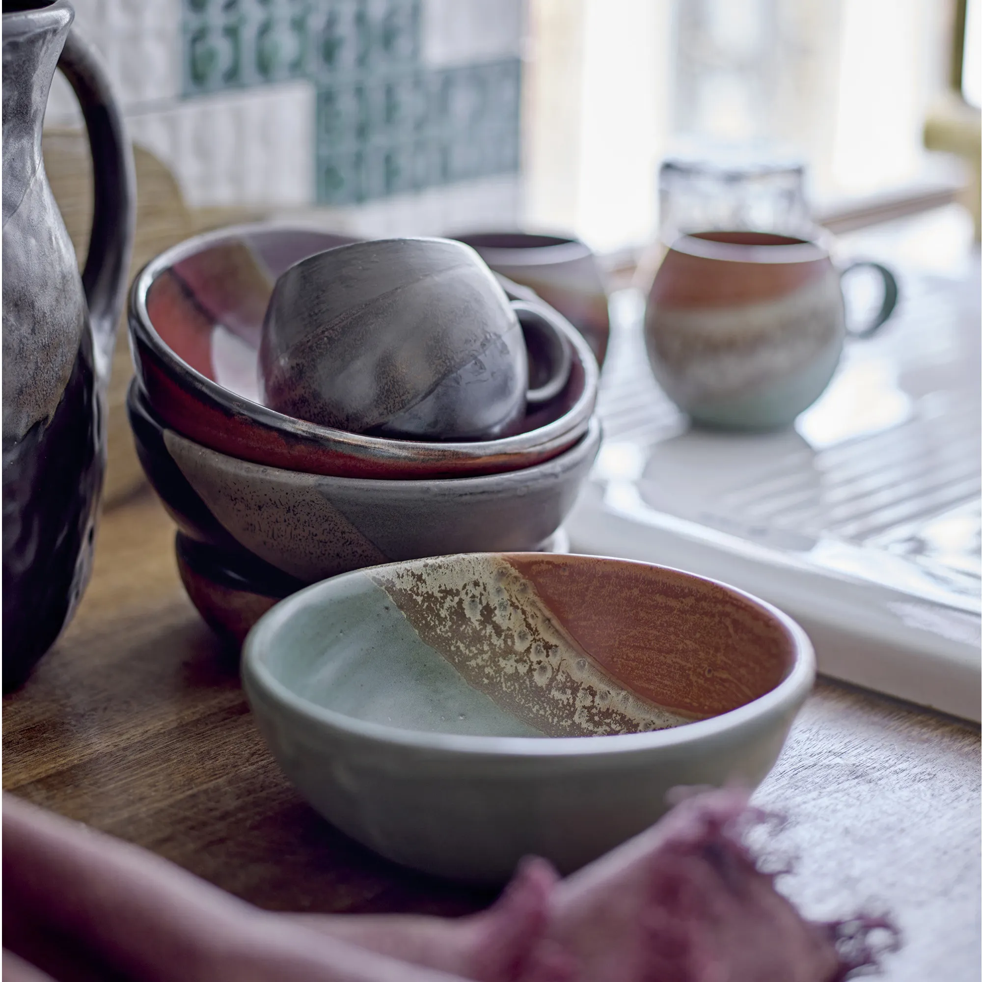 ceramic bowls, stacked bowls, earth tones, matte glaze, kitchen ware