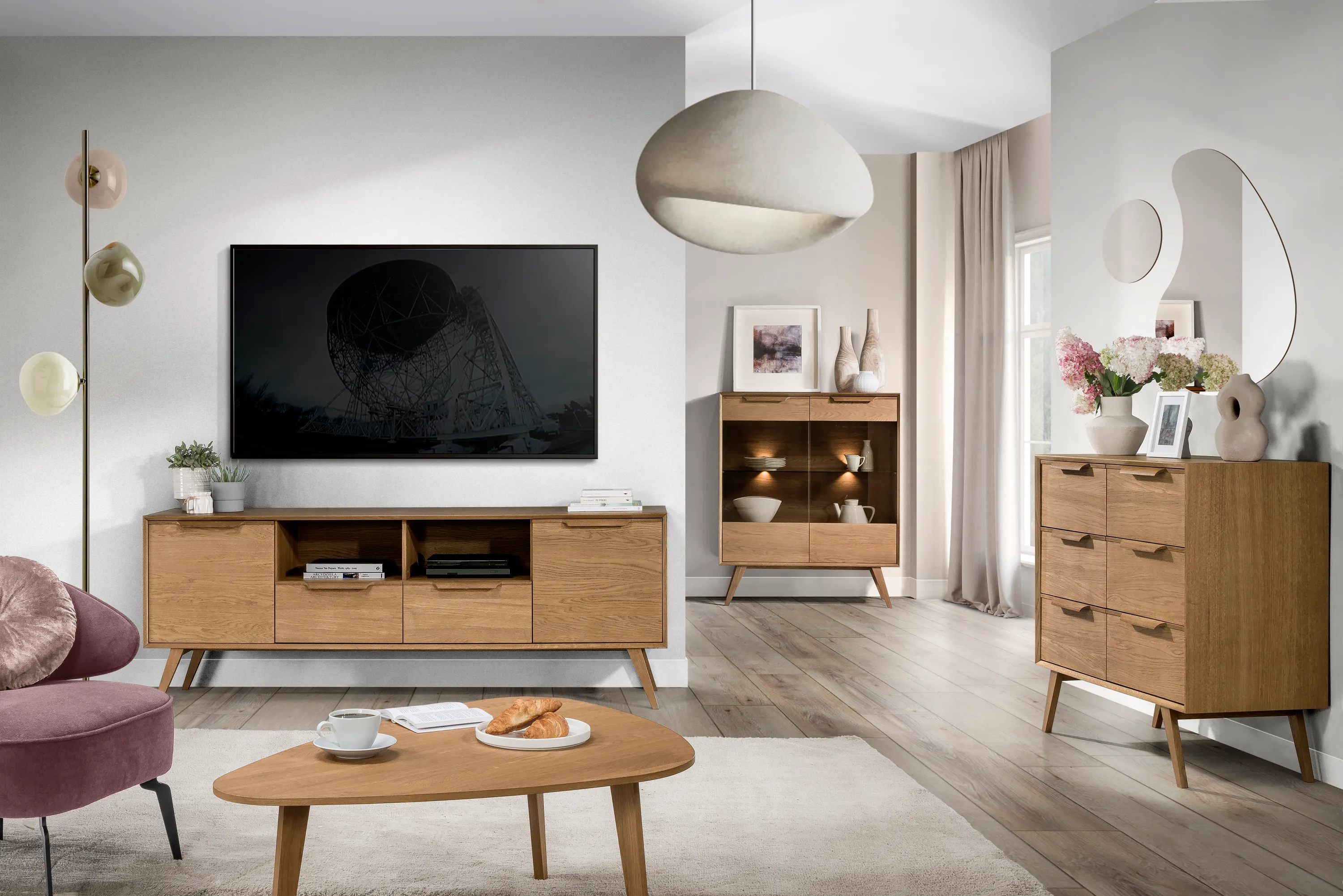 Szafka RTV 2-drzwiowa z 2 szufladami LEO 25 - dąb karmel - TH-100-1728