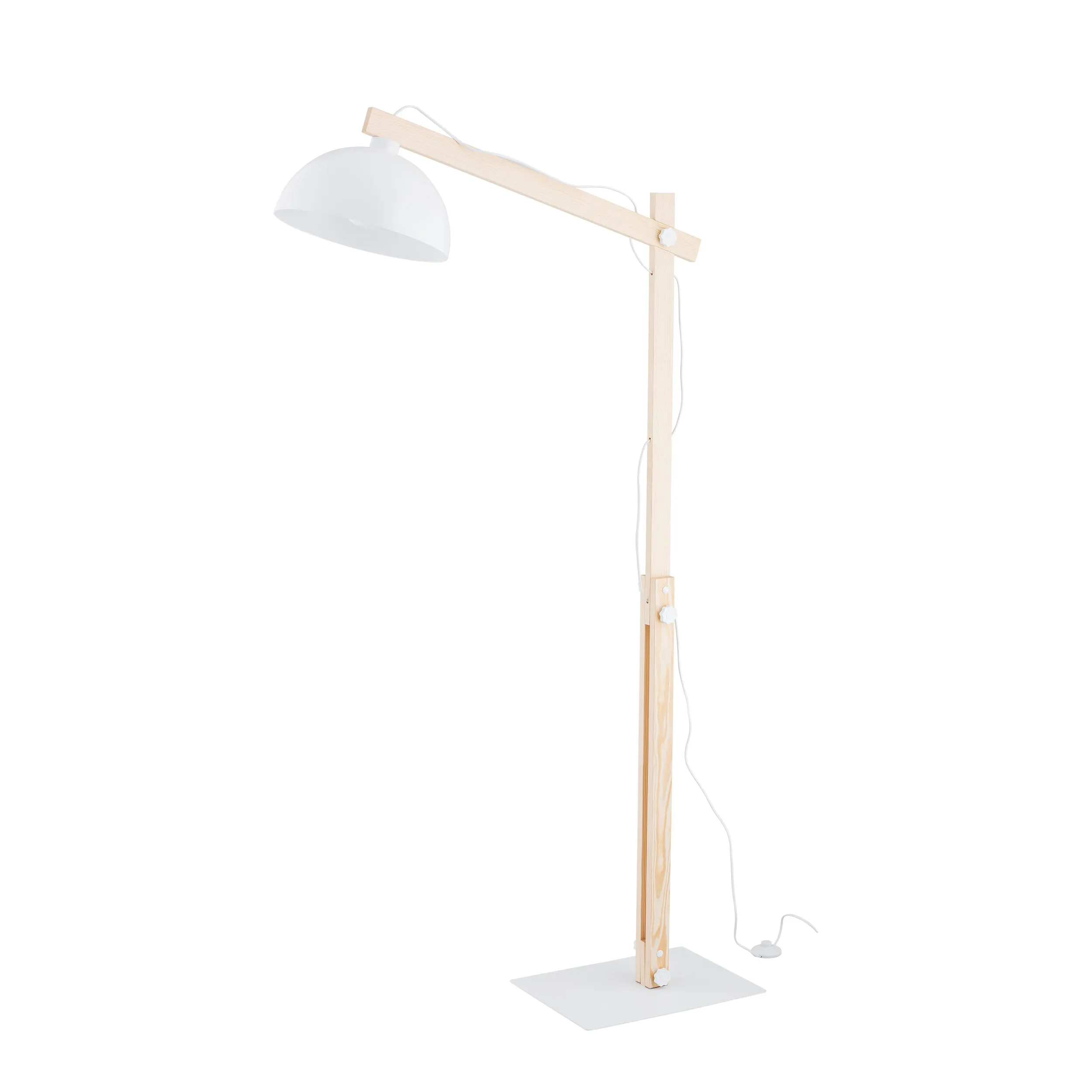 Lampa podłogowa OSLO biała na jasnych drewnianych sosnowych ramionach 180x80x35cm