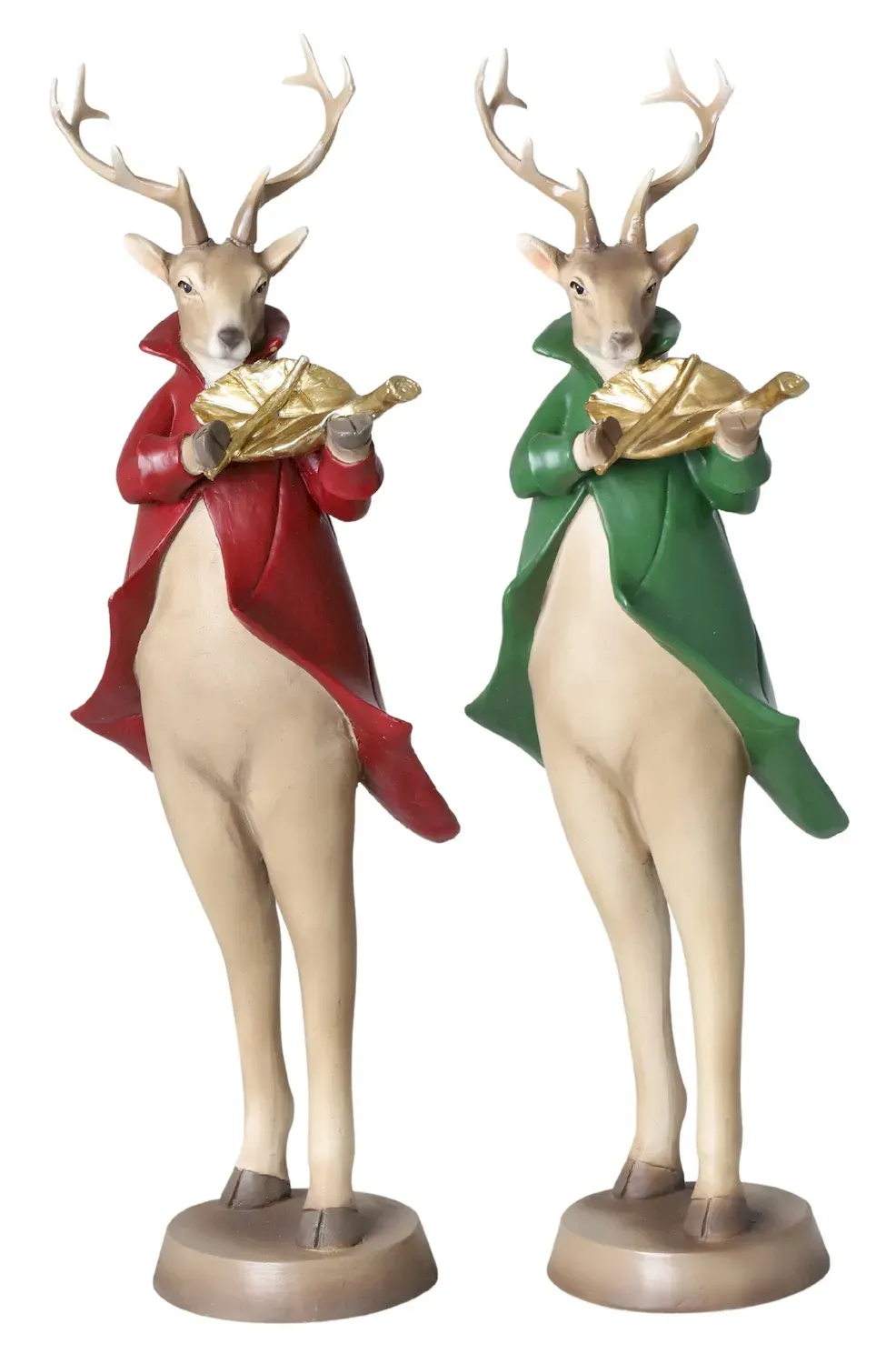 Figurka RENIFER ZE SKRZYPCAMI zestaw 2 sztuk czerwony zielony