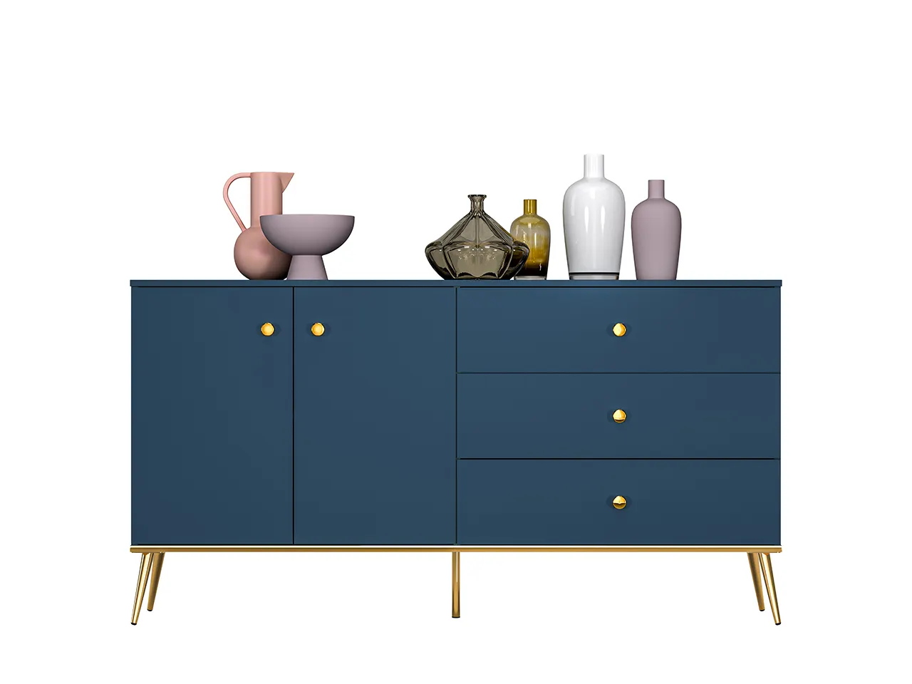Komoda 2-drzwiowa z 3 szufladami MARINE 03 błękit ciemny, złoty - 1MARI03-001