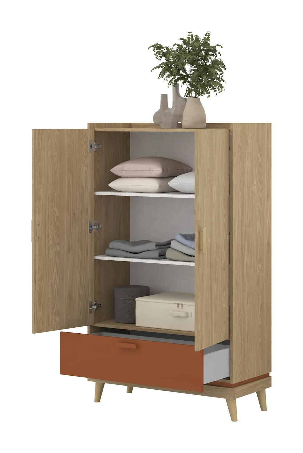 Bieliźniarka 2-drzwiowa z szufladą SCANDI 38 dąb olejowany ceglany - 24D5OH38