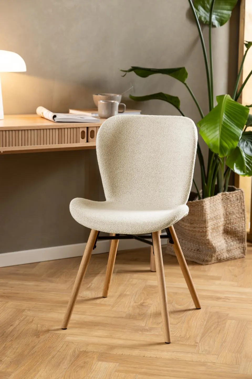 Krzesło tapicerowane DOREN Kremowy, Dab olejowany ( zestaw 2 sztuk ) - H000023358