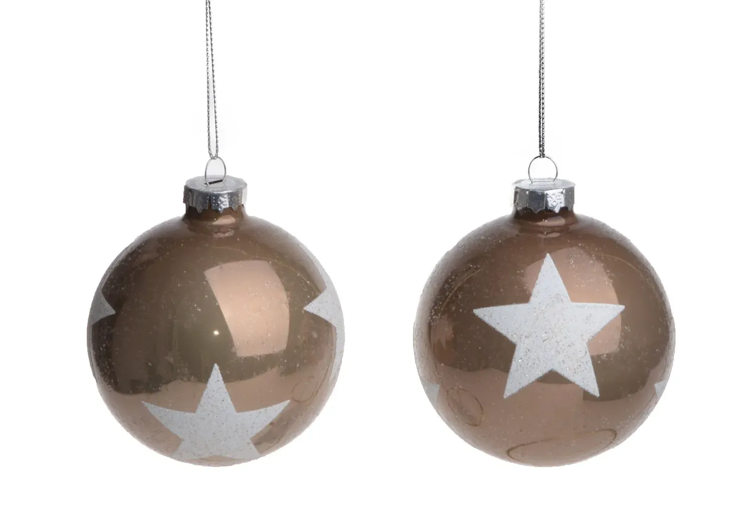 Komplet 2 bombek szklanych szampańskich Z GWIAZDKĄ I BROKATEM 7744 Komplet 2 bombek szklanych szampańskich Z GWIAZDKĄ I BROKATEM 7744