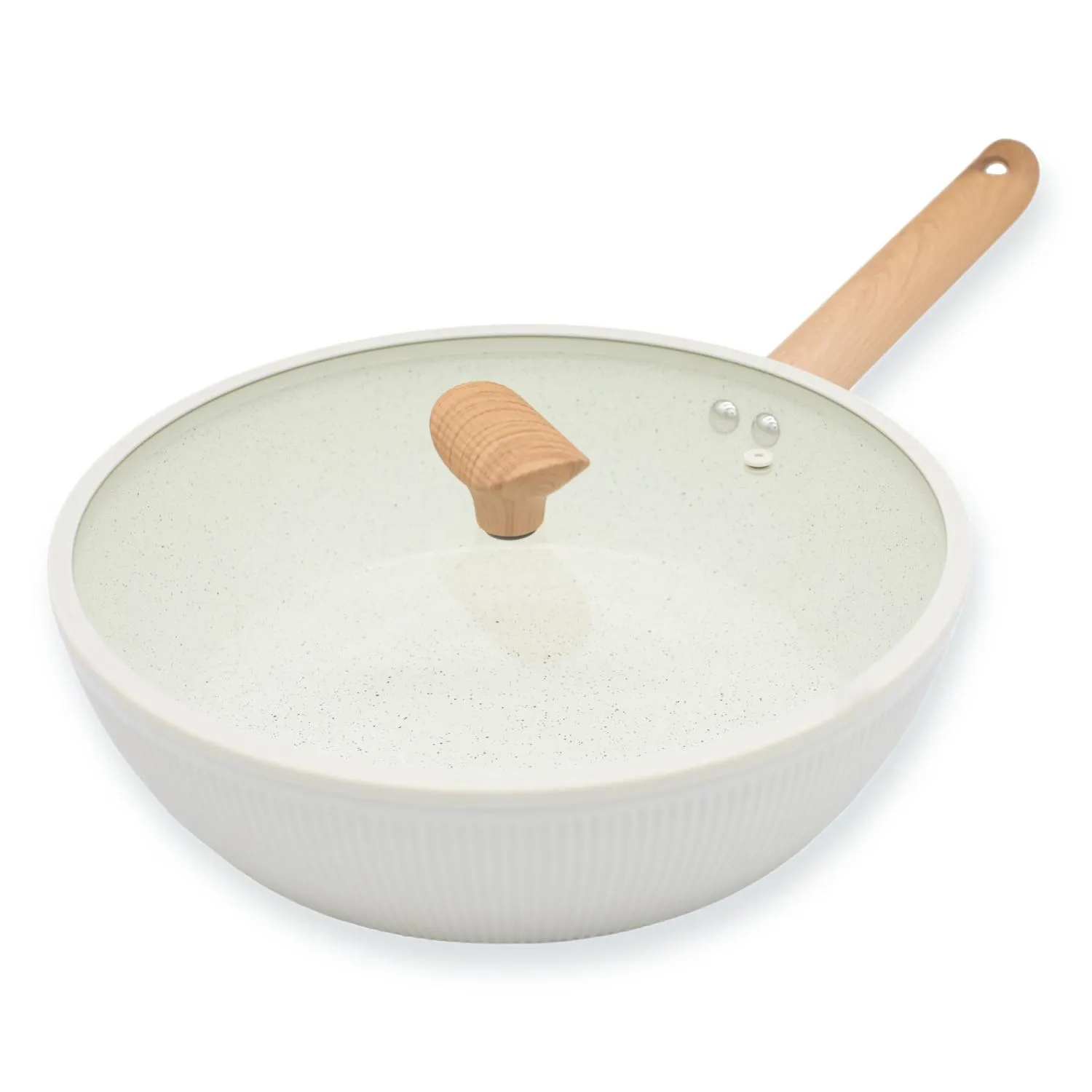 patelnia, pokrywa, drewniana rączka, ceramiczna powłoka, nieprzywierająca