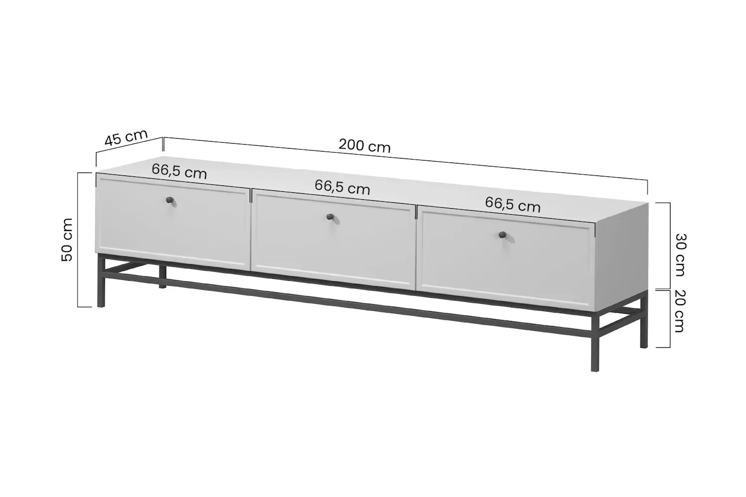 Szafka RTV z klapą i 2 szufladami LORINI 200 - cashmere uchwyt T-bar czarny stelaż czarny - B_166787