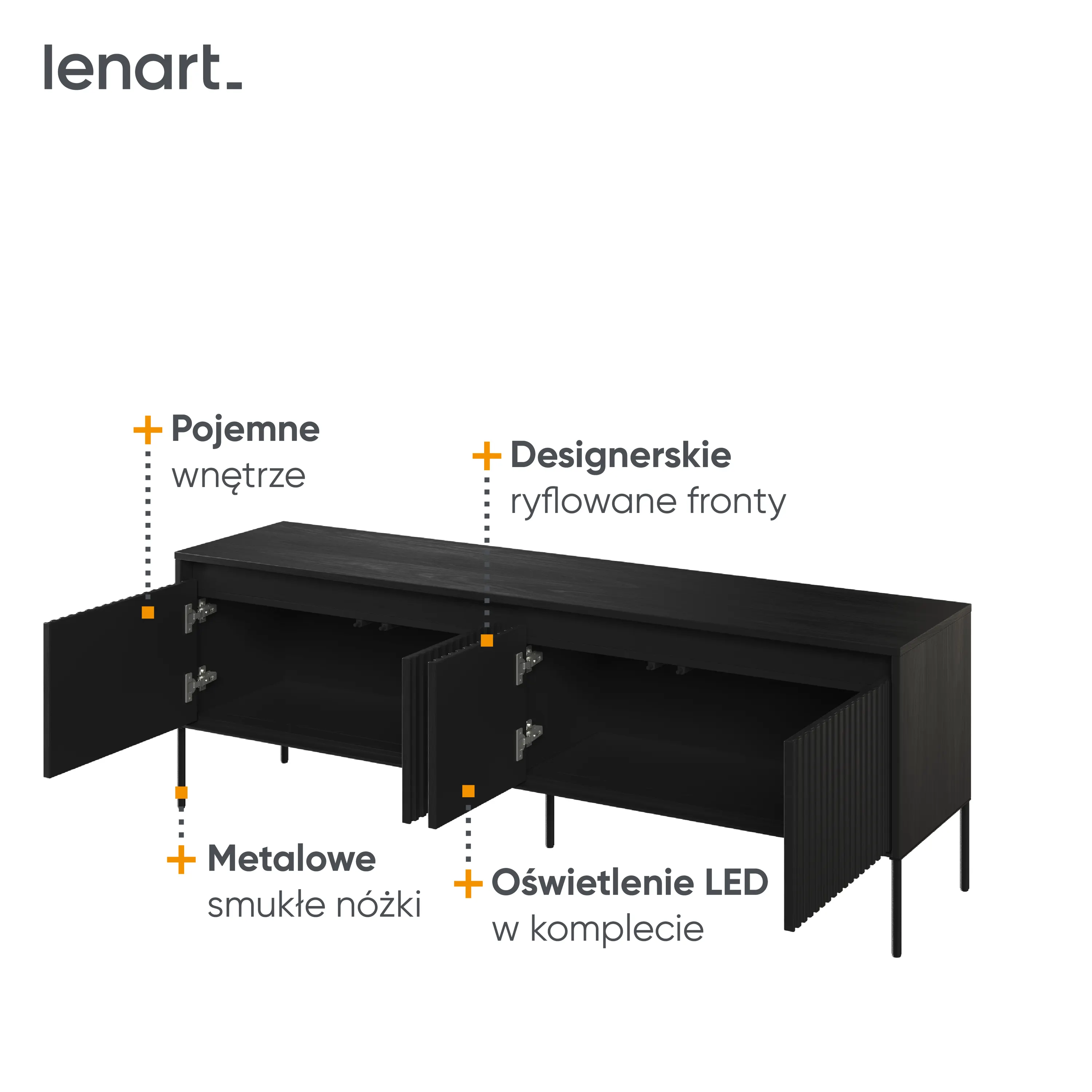 Szafka RTV z oświetleniem TREND TR-05 4D 167cm czarna - TR5C-V2