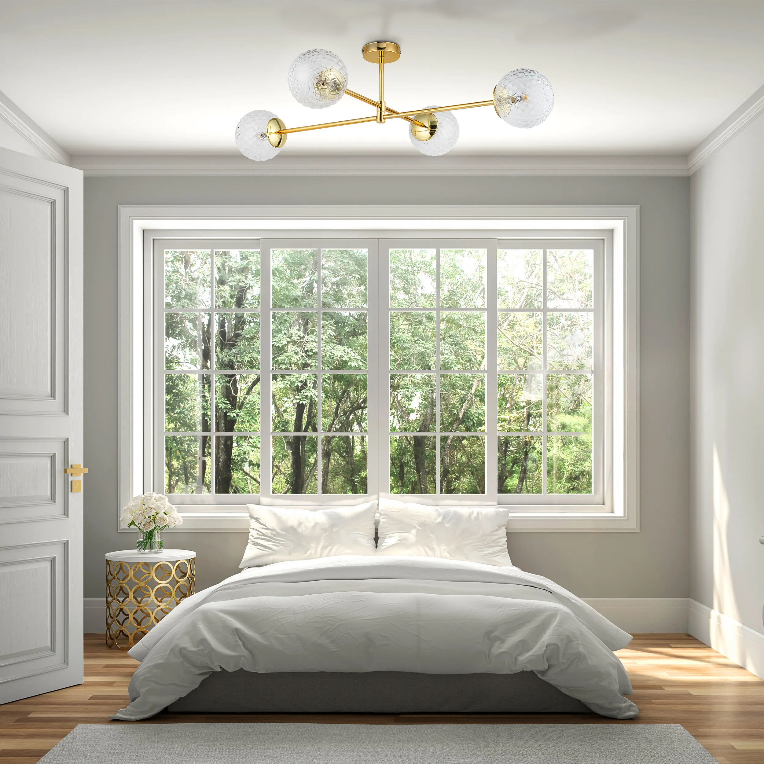 Lampa sufitowa CADIX złota z szklanymi okrągłymi kryształowymi kloszami 93x73x21cm - TK_4607