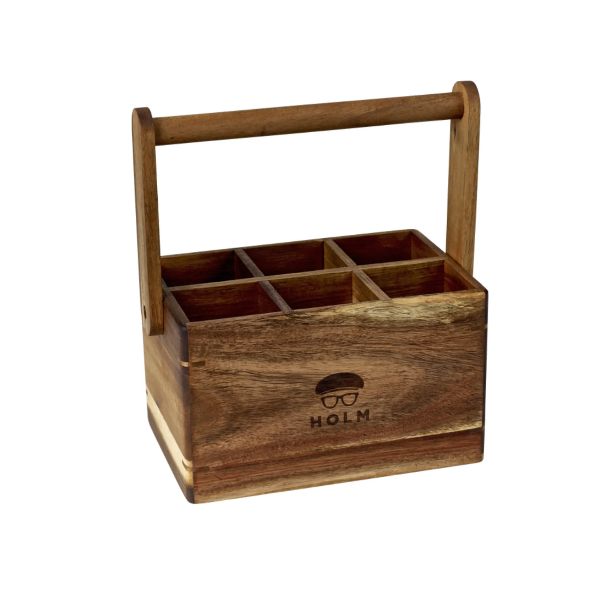 Drewniany pojemnik na przybory kuchenne HOLM 6-komorowy 25x14x22 cm naturalny