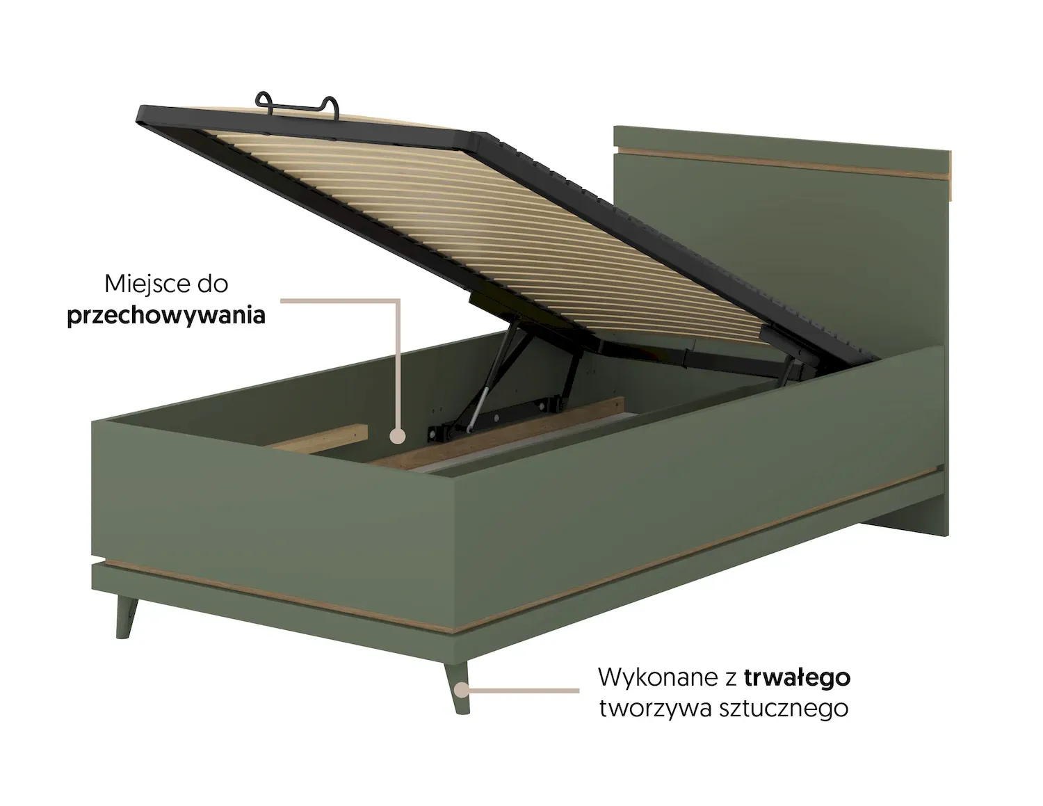 Łóżko z pojemnikiem SCANDI 54 100cm zielony - 24GDOH54