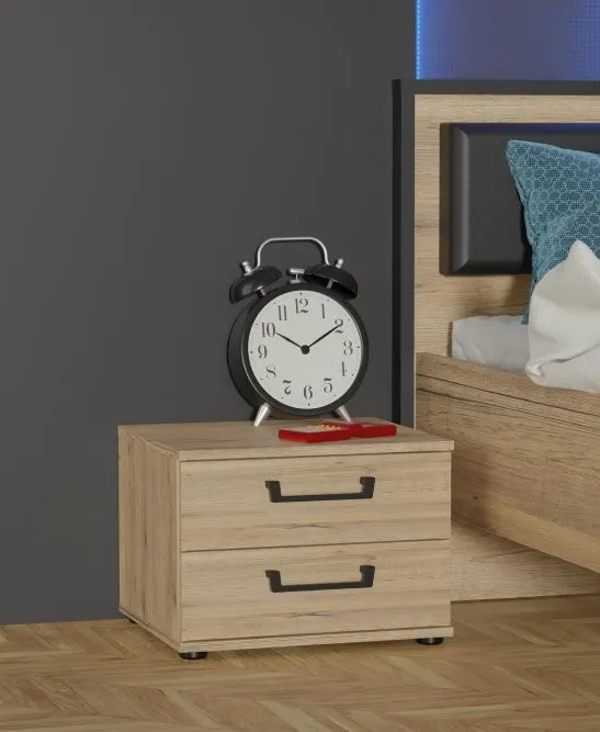 Szafka nocna z 2 szufladami ORIENTAL TREE Dąb Bartex, czarny - HUDK011-D105